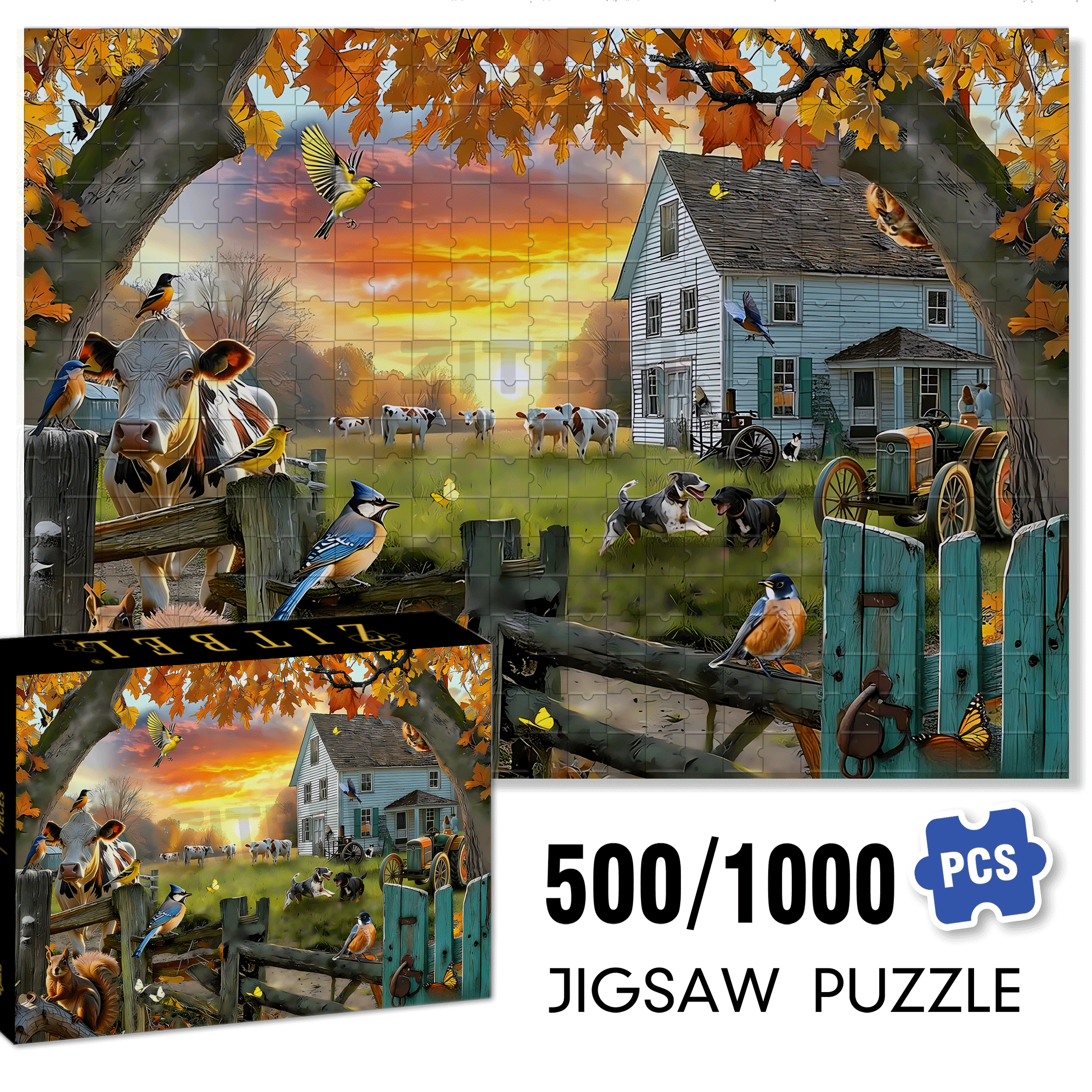 Sunsout Tranquil Farm 500pcs/1000pcs Jigsaw Puzzle, Scratch-Resistant, Interactive Family Game & Brain-Boosting DIY Decor, Perfect for Halloween, Christmas & New Year Gifts, Family Puzzle Game