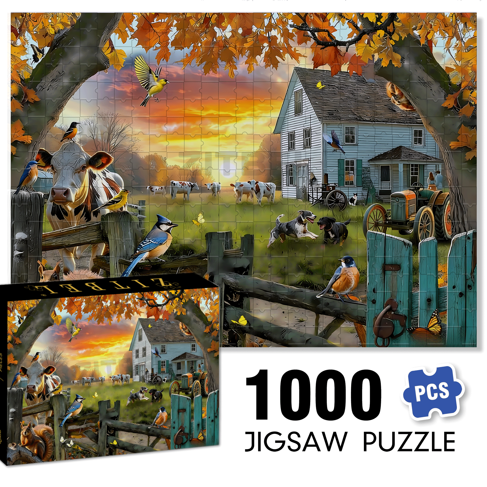Sunsout Tranquil Farm 500pcs/1000pcs Jigsaw Puzzle, Scratch-Resistant, Interactive Family Game & Brain-Boosting DIY Decor, Perfect for Halloween, Christmas & New Year Gifts, Family Puzzle Game