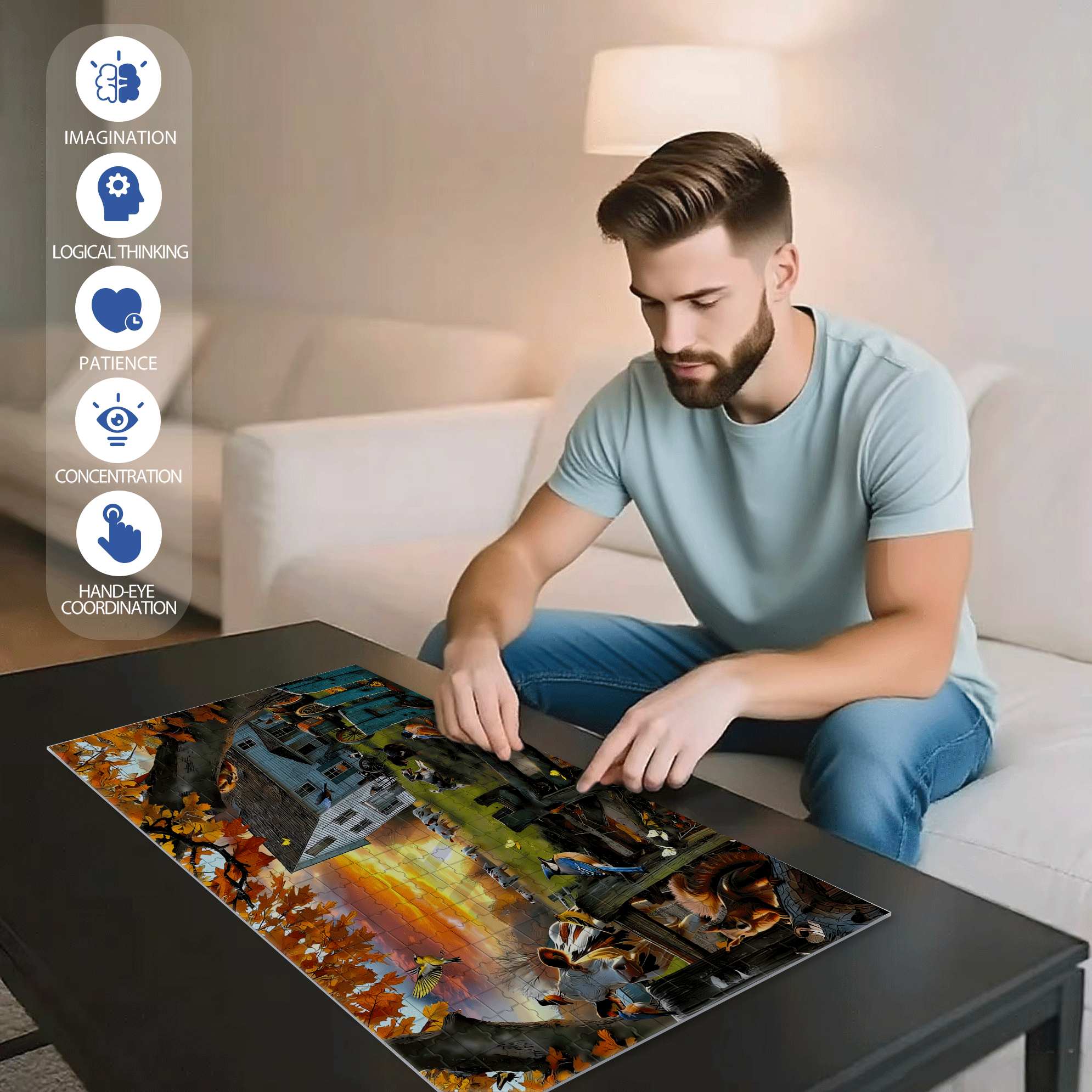 Sunsout Tranquil Farm 500pcs/1000pcs Jigsaw Puzzle, Scratch-Resistant, Interactive Family Game & Brain-Boosting DIY Decor, Perfect for Halloween, Christmas & New Year Gifts, Family Puzzle Game