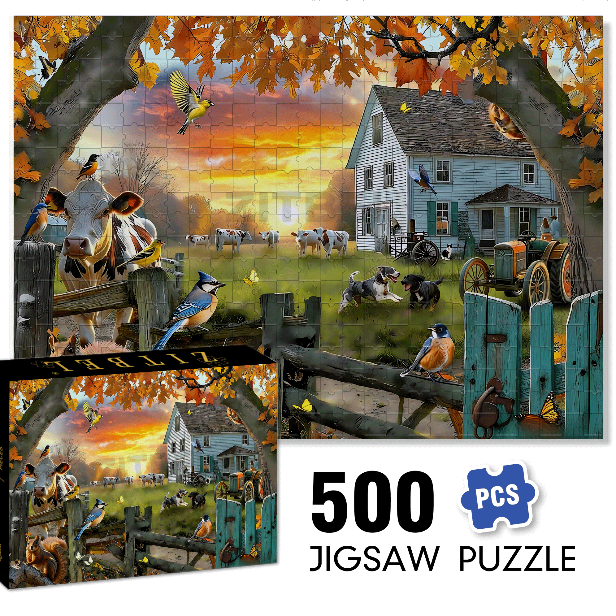 Sunsout Tranquil Farm 500pcs/1000pcs Jigsaw Puzzle, Scratch-Resistant, Interactive Family Game & Brain-Boosting DIY Decor, Perfect for Halloween, Christmas & New Year Gifts, Family Puzzle Game