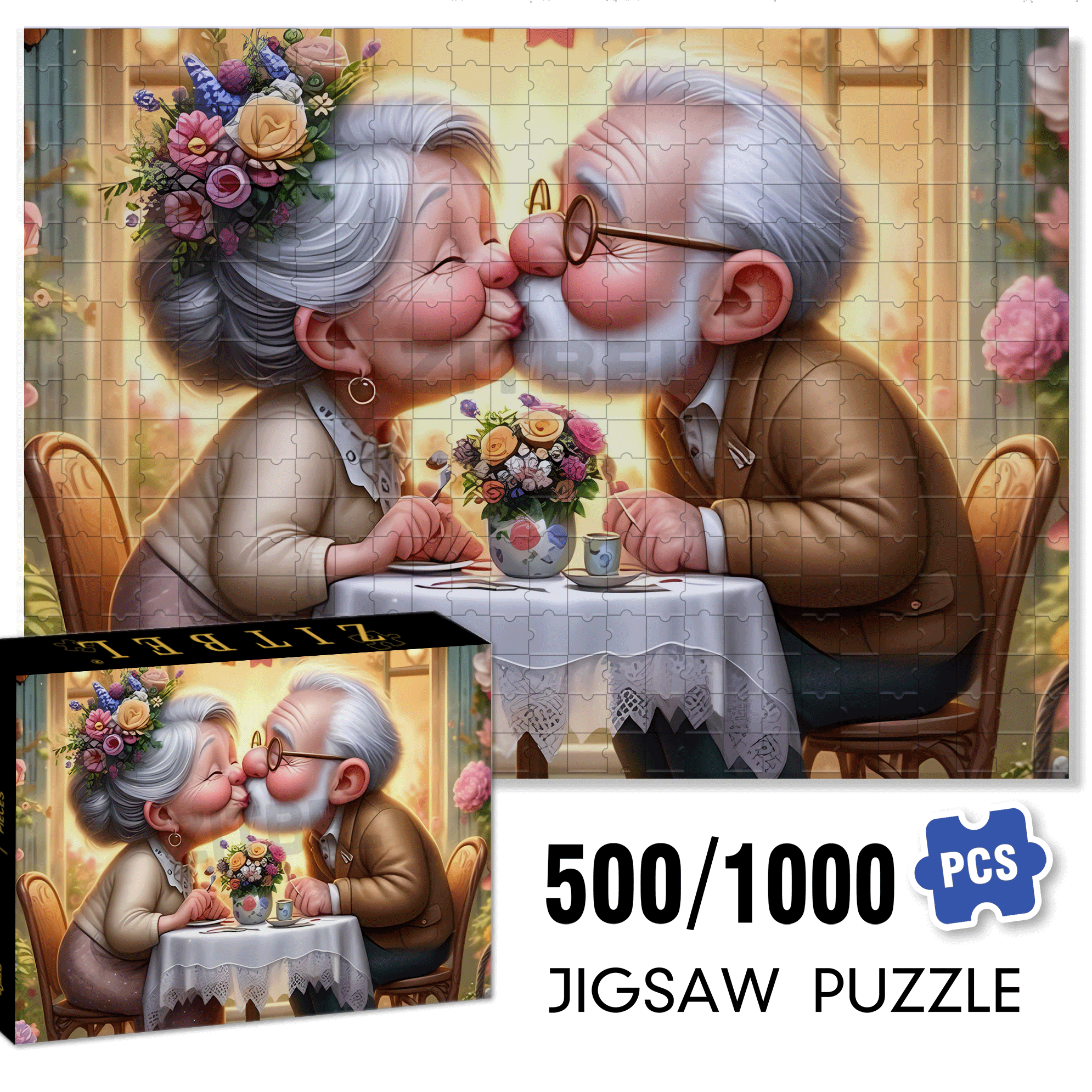 Sweet Old Couple 500pcs/1000pcs Jigsaw Puzzle, Scratch-Resistant, Interactive Family Game & Brain-Boosting DIY Decor, Perfect for Halloween, Christmas & New Year Gifts, Family Puzzle Game