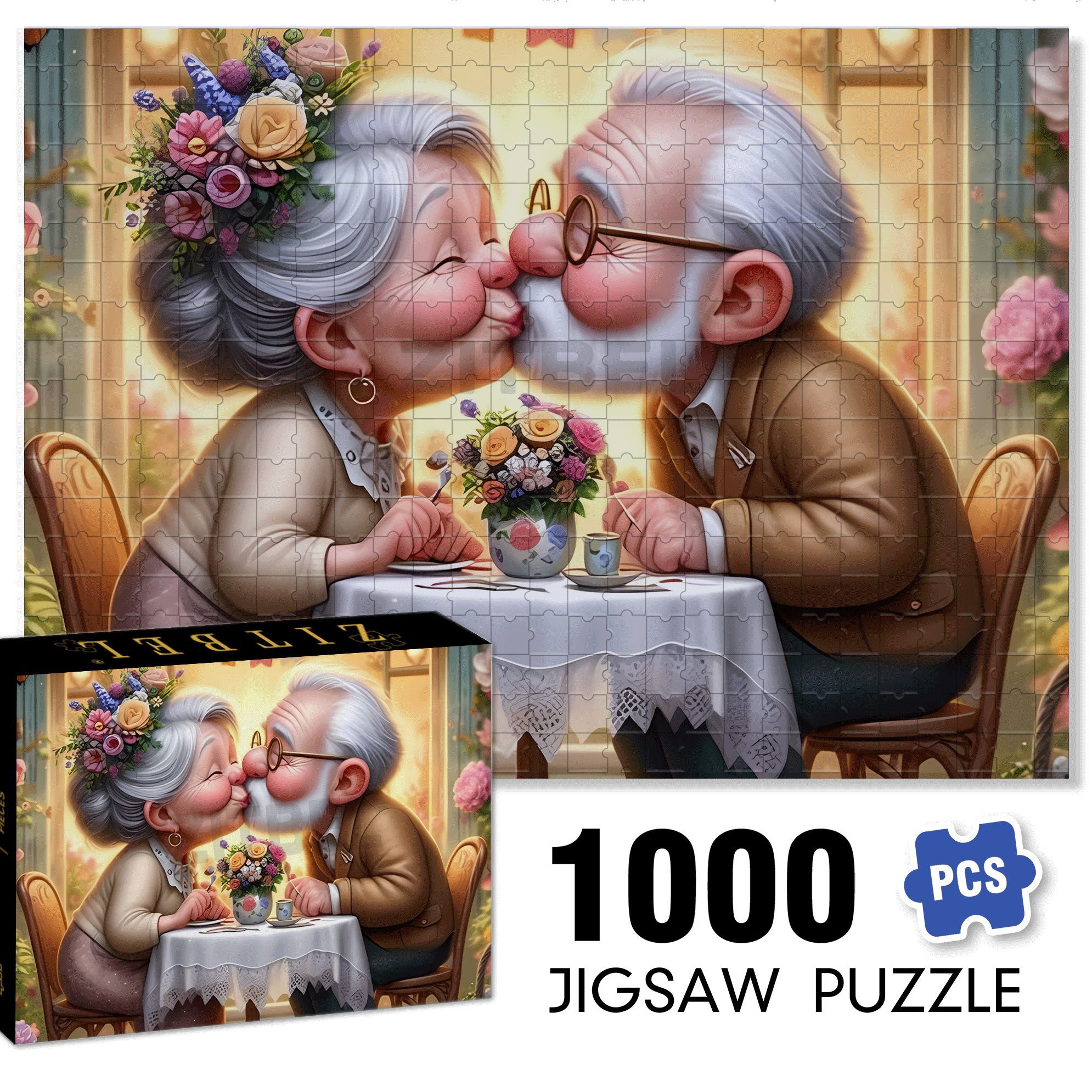 Sweet Old Couple 500pcs/1000pcs Jigsaw Puzzle, Scratch-Resistant, Interactive Family Game & Brain-Boosting DIY Decor, Perfect for Halloween, Christmas & New Year Gifts, Family Puzzle Game