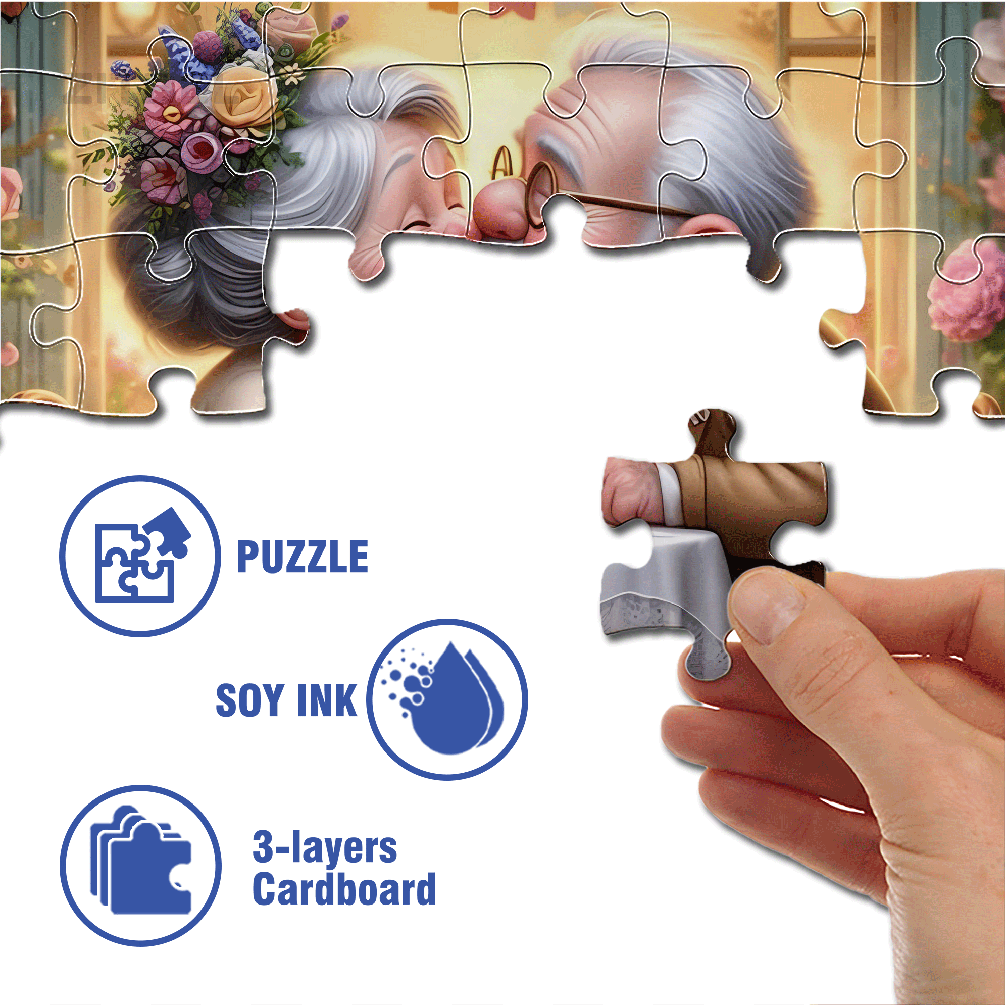 Sweet Old Couple 500pcs/1000pcs Jigsaw Puzzle, Scratch-Resistant, Interactive Family Game & Brain-Boosting DIY Decor, Perfect for Halloween, Christmas & New Year Gifts, Family Puzzle Game