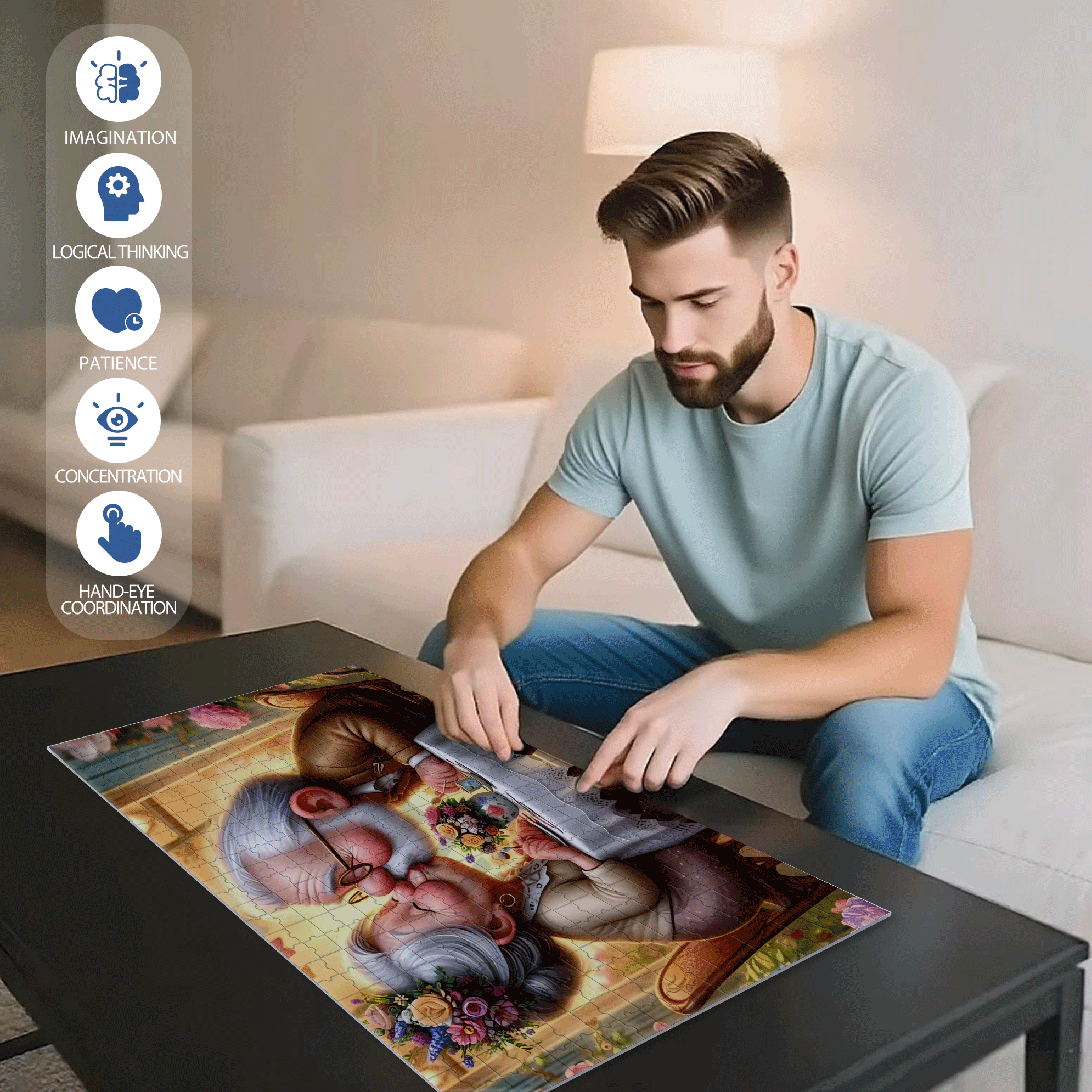 Sweet Old Couple 500pcs/1000pcs Jigsaw Puzzle, Scratch-Resistant, Interactive Family Game & Brain-Boosting DIY Decor, Perfect for Halloween, Christmas & New Year Gifts, Family Puzzle Game