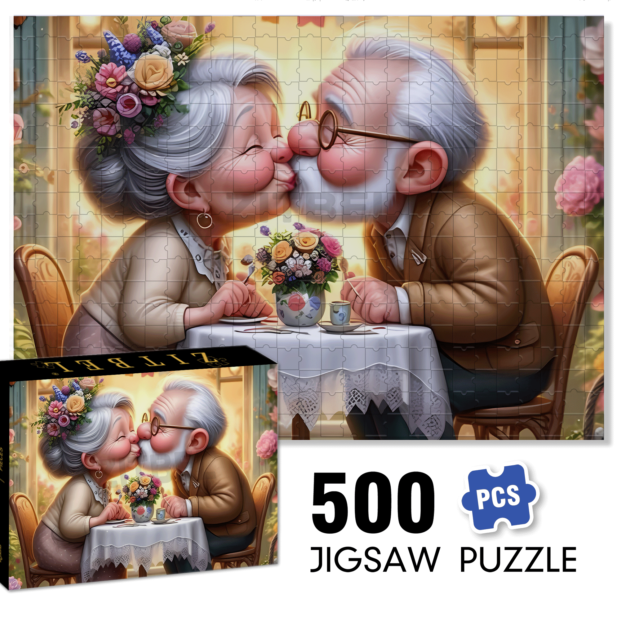 Sweet Old Couple 500pcs/1000pcs Jigsaw Puzzle, Scratch-Resistant, Interactive Family Game & Brain-Boosting DIY Decor, Perfect for Halloween, Christmas & New Year Gifts, Family Puzzle Game
