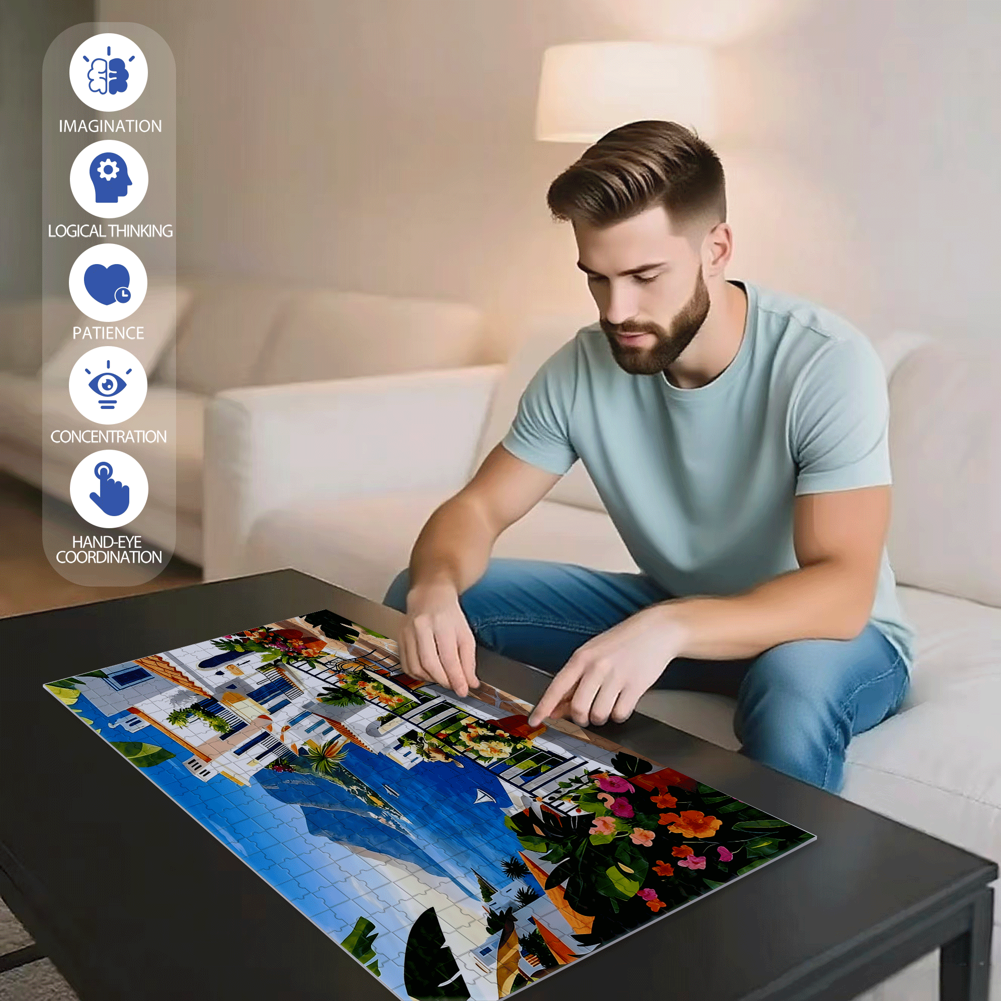 The Balcony In The Early Morning 500pcs/1000pcs Jigsaw Puzzle, Scratch-Resistant, Interactive Family Game & Brain-Boosting DIY Decor, Perfect for Halloween, Christmas & New Year Gifts, Family Puzzle Game