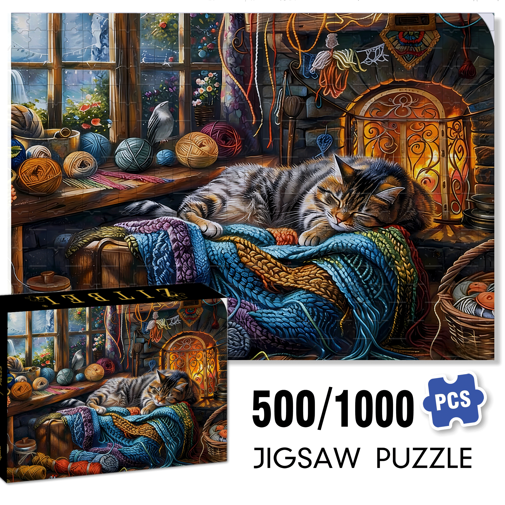 The Dreamy Meow Sleep 500pcs/1000pcs Jigsaw Puzzle, Scratch-Resistant, Interactive Family Game & Brain-Boosting DIY Decor, Perfect for Halloween, Christmas & New Year Gifts, Family Puzzle Game