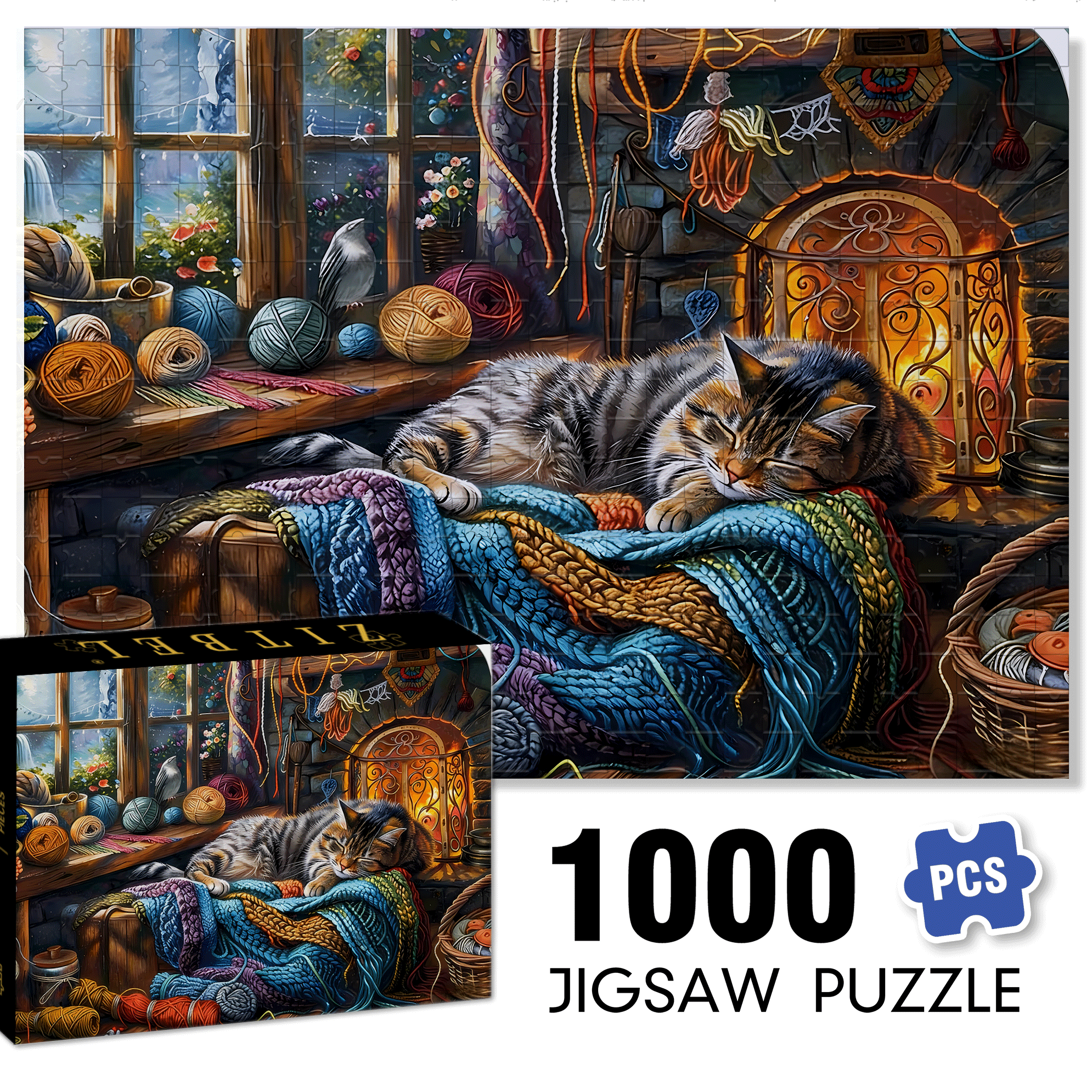 The Dreamy Meow Sleep 500pcs/1000pcs Jigsaw Puzzle, Scratch-Resistant, Interactive Family Game & Brain-Boosting DIY Decor, Perfect for Halloween, Christmas & New Year Gifts, Family Puzzle Game