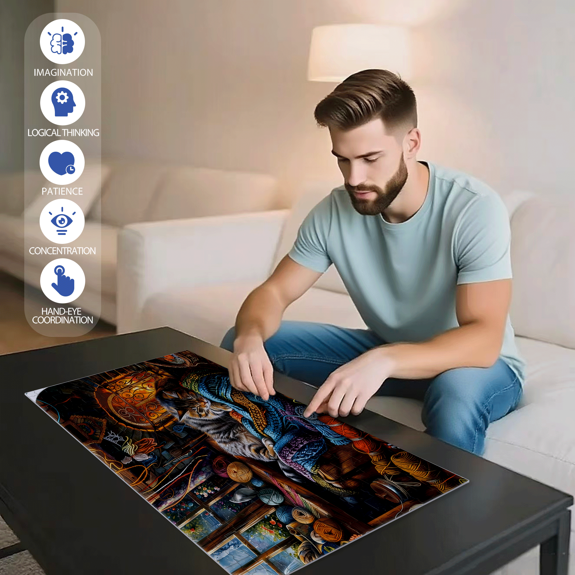 The Dreamy Meow Sleep 500pcs/1000pcs Jigsaw Puzzle, Scratch-Resistant, Interactive Family Game & Brain-Boosting DIY Decor, Perfect for Halloween, Christmas & New Year Gifts, Family Puzzle Game