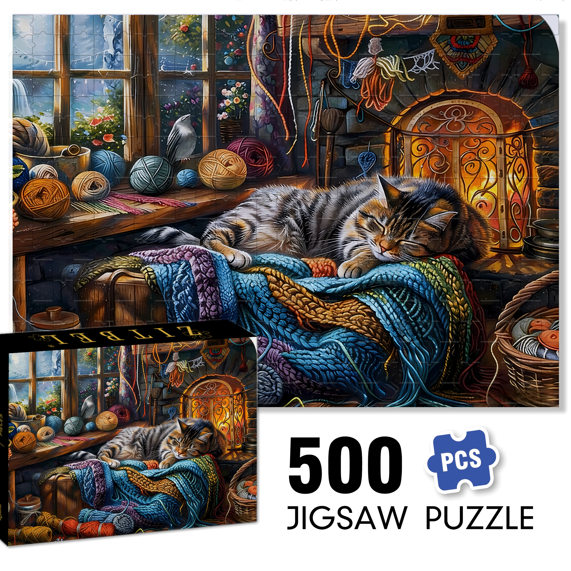 The Dreamy Meow Sleep 500pcs/1000pcs Jigsaw Puzzle, Scratch-Resistant, Interactive Family Game & Brain-Boosting DIY Decor, Perfect for Halloween, Christmas & New Year Gifts, Family Puzzle Game