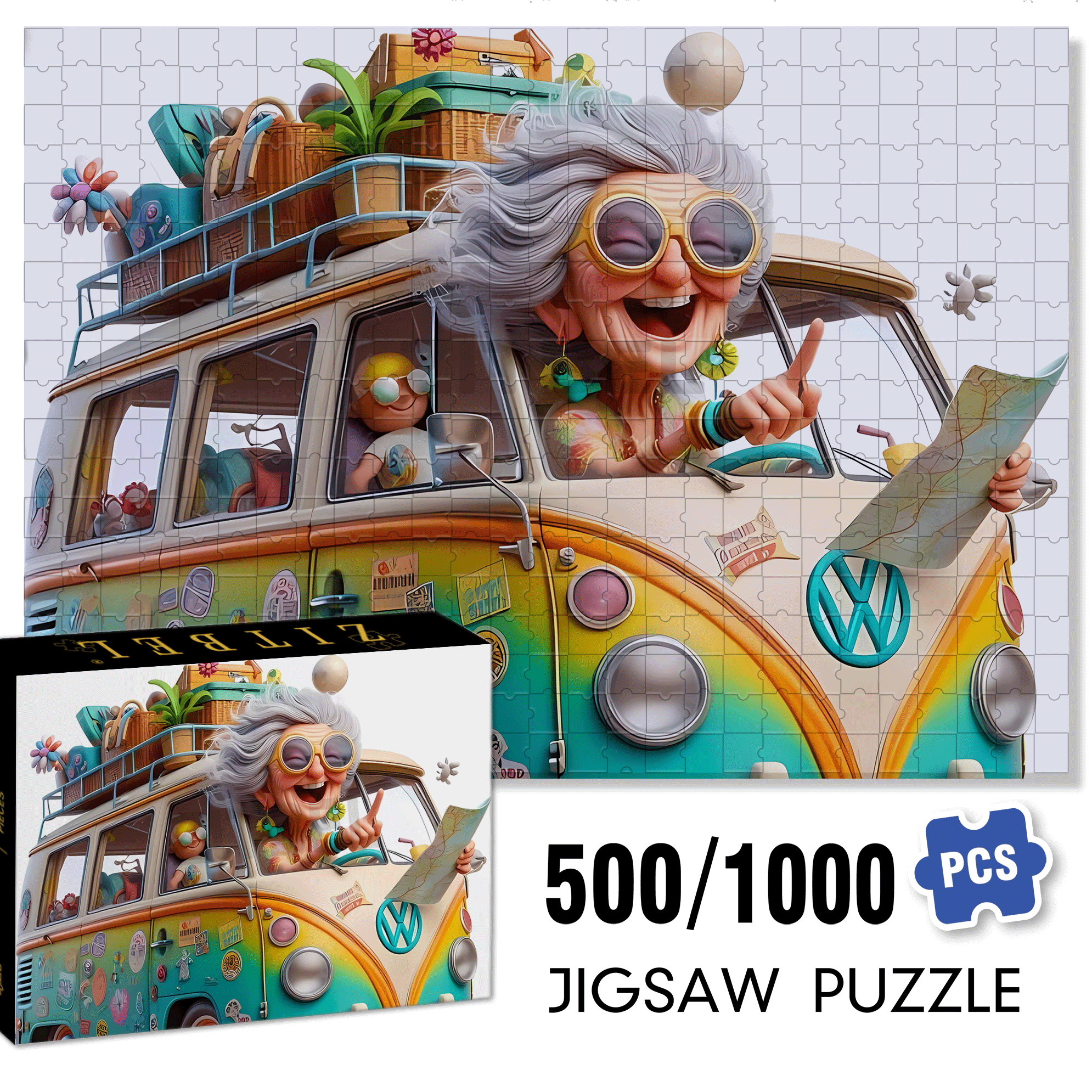The Old Lady 500pcs/1000pcs Jigsaw Puzzle, Scratch-Resistant, Interactive Family Game & Brain-Boosting DIY Decor, Perfect for Halloween, Christmas & New Year Gifts, Family Puzzle Game
