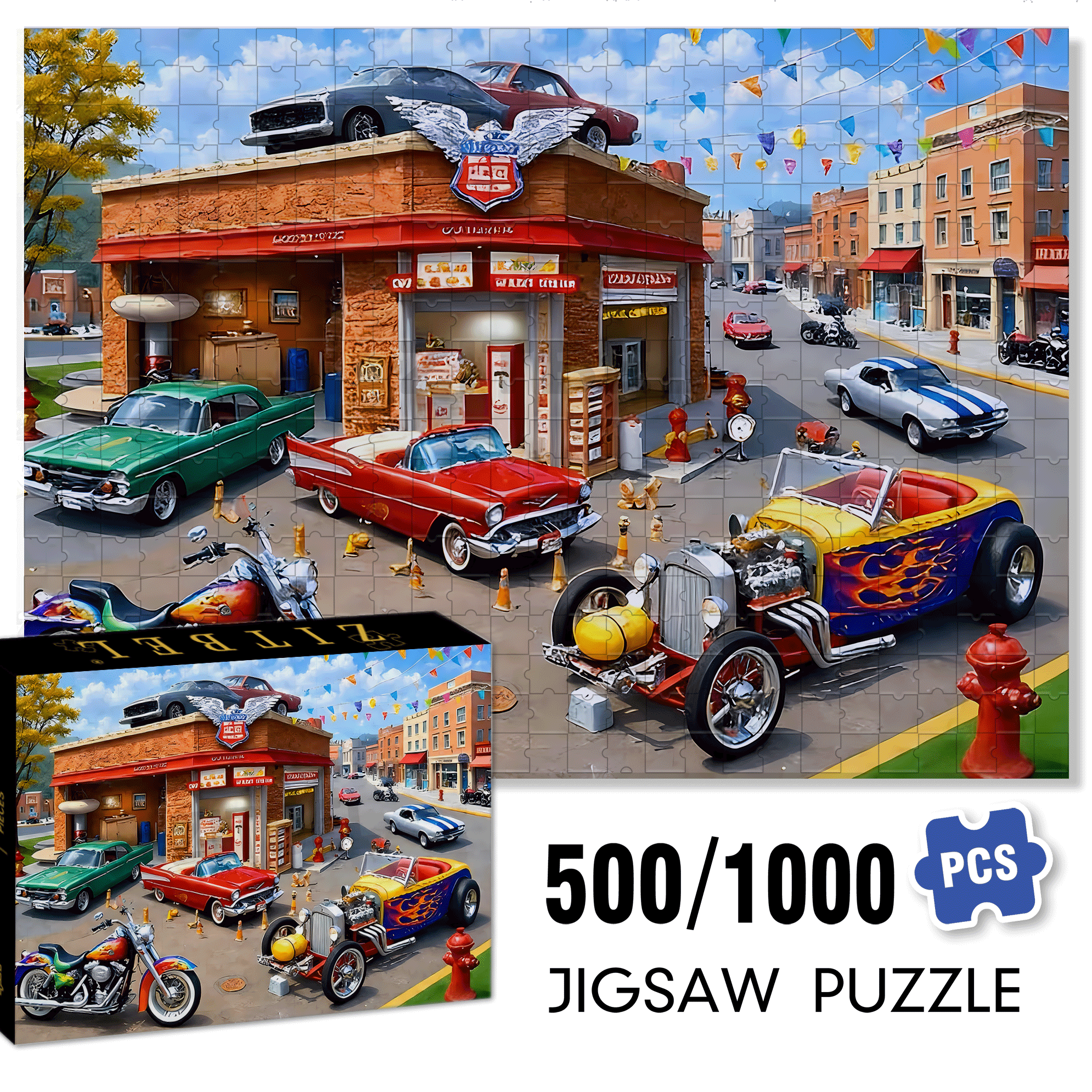 The Retro Street Corner Roared 500pcs/1000pcs Jigsaw Puzzle, Scratch-Resistant, Interactive Family Game & Brain-Boosting DIY Decor, Perfect for Halloween, Christmas & New Year Gifts, Family Puzzle Game