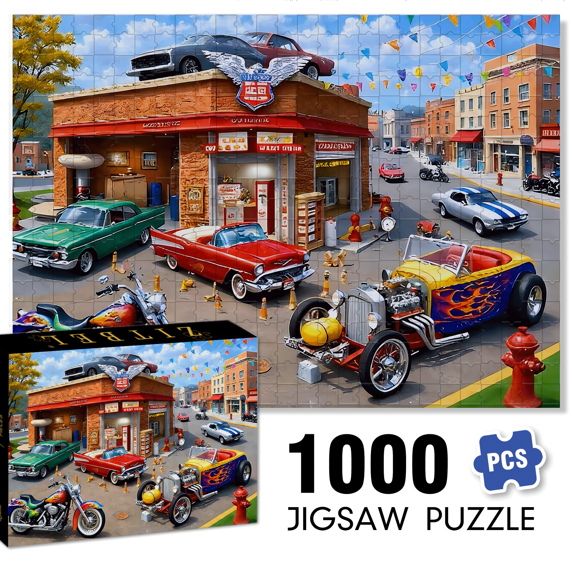 The Retro Street Corner Roared 500pcs/1000pcs Jigsaw Puzzle, Scratch-Resistant, Interactive Family Game & Brain-Boosting DIY Decor, Perfect for Halloween, Christmas & New Year Gifts, Family Puzzle Game