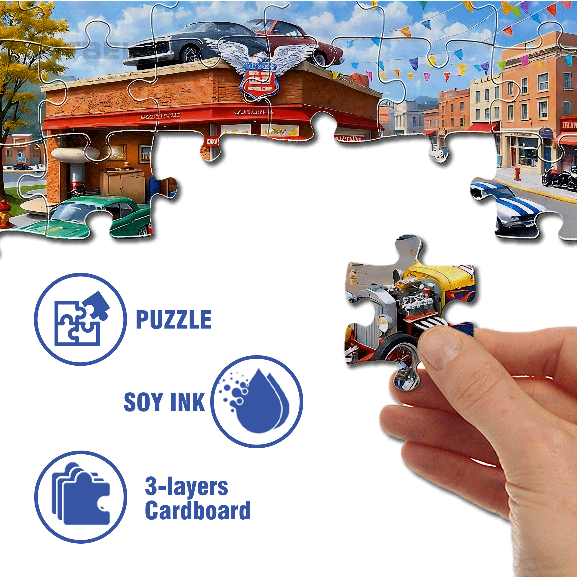 The Retro Street Corner Roared 500pcs/1000pcs Jigsaw Puzzle, Scratch-Resistant, Interactive Family Game & Brain-Boosting DIY Decor, Perfect for Halloween, Christmas & New Year Gifts, Family Puzzle Game