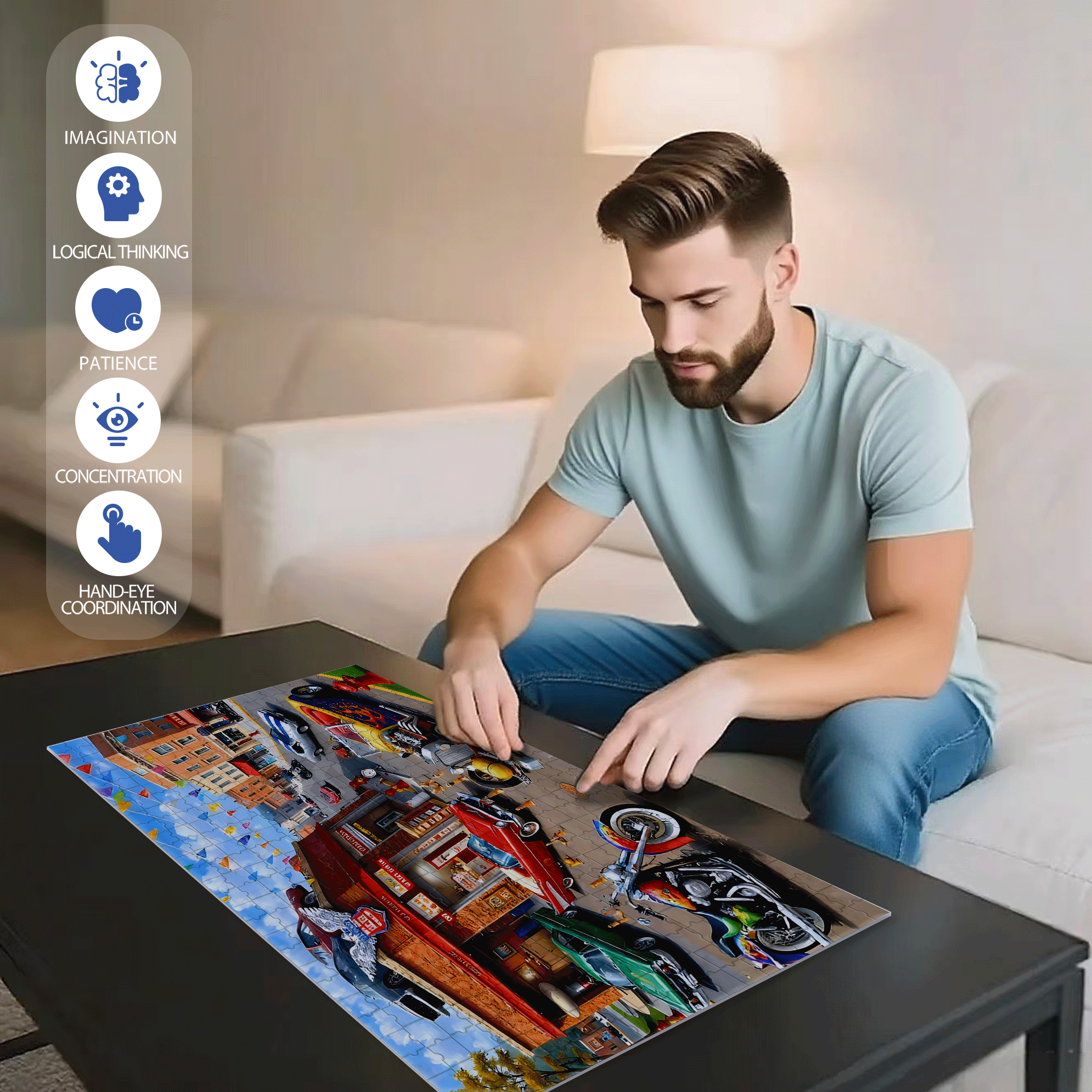 The Retro Street Corner Roared 500pcs/1000pcs Jigsaw Puzzle, Scratch-Resistant, Interactive Family Game & Brain-Boosting DIY Decor, Perfect for Halloween, Christmas & New Year Gifts, Family Puzzle Game