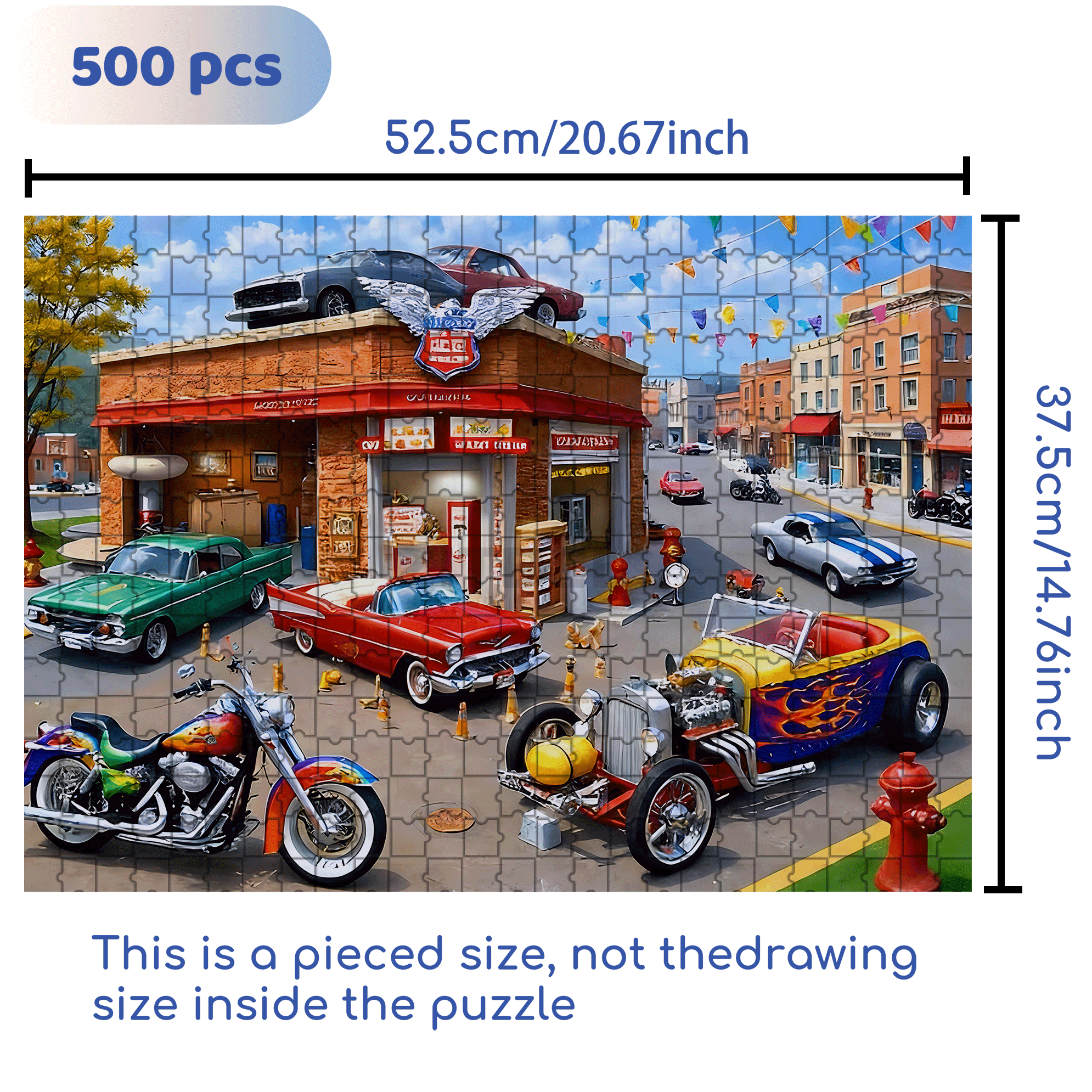 The Retro Street Corner Roared 500pcs/1000pcs Jigsaw Puzzle, Scratch-Resistant, Interactive Family Game & Brain-Boosting DIY Decor, Perfect for Halloween, Christmas & New Year Gifts, Family Puzzle Game