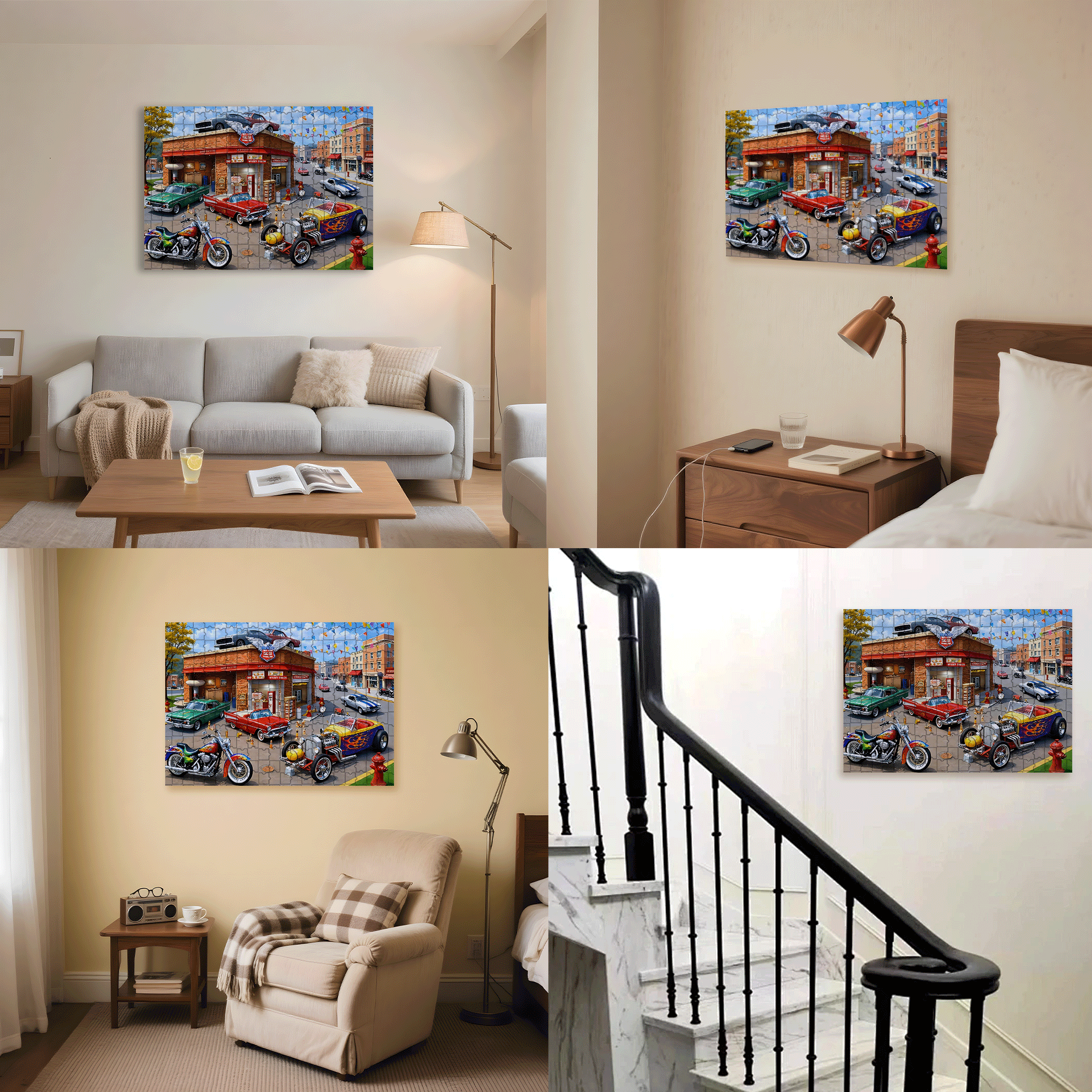 The Retro Street Corner Roared 500pcs/1000pcs Jigsaw Puzzle, Scratch-Resistant, Interactive Family Game & Brain-Boosting DIY Decor, Perfect for Halloween, Christmas & New Year Gifts, Family Puzzle Game
