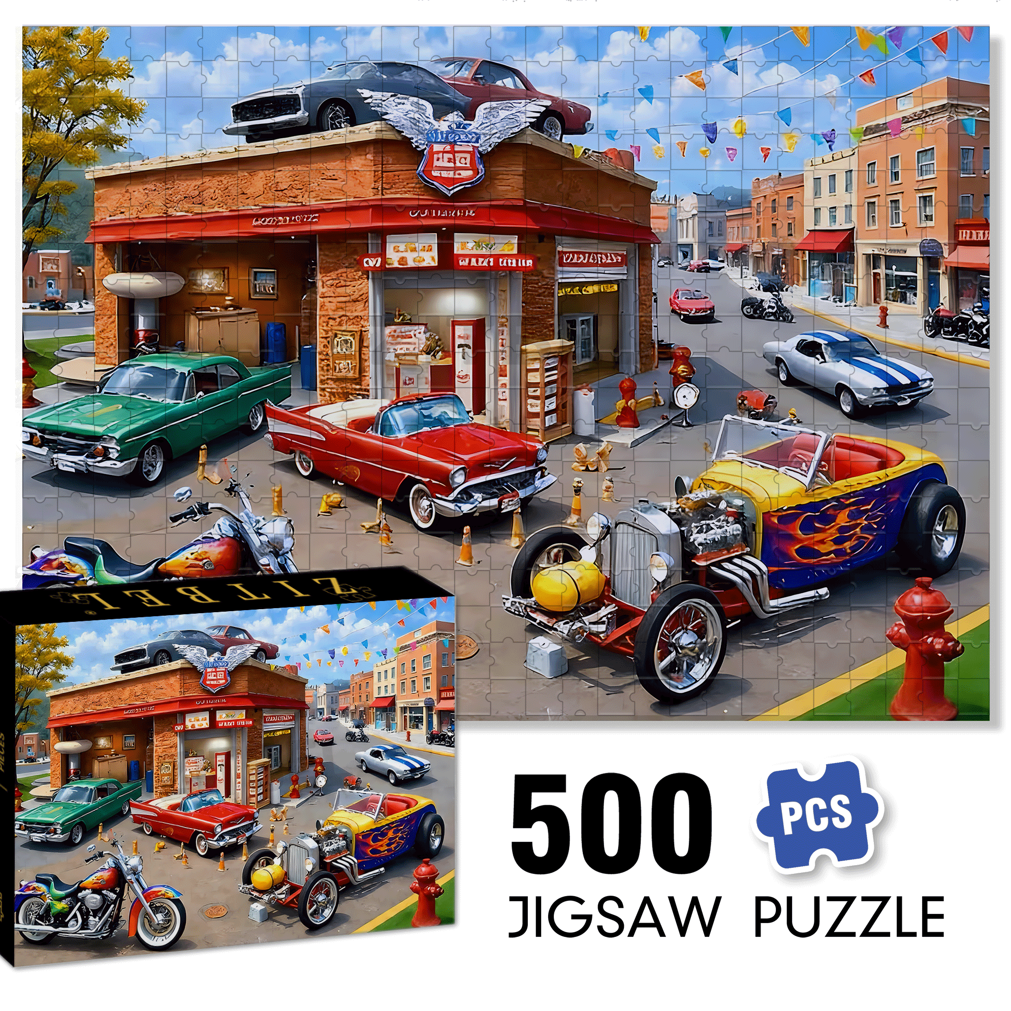 The Retro Street Corner Roared 500pcs/1000pcs Jigsaw Puzzle, Scratch-Resistant, Interactive Family Game & Brain-Boosting DIY Decor, Perfect for Halloween, Christmas & New Year Gifts, Family Puzzle Game