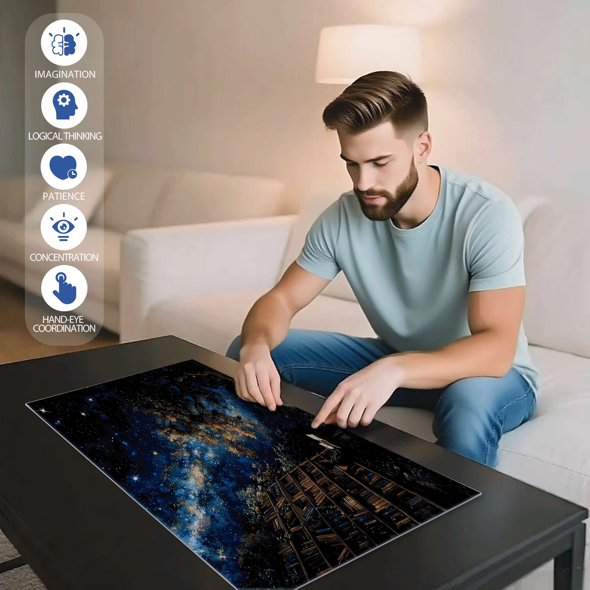 The Starry River With The Book 500pcs/1000pcs Jigsaw Puzzle, Scratch-Resistant, Interactive Family Game & Brain-Boosting DIY Decor, Perfect for Halloween, Christmas & New Year Gifts, Family Puzzle Game