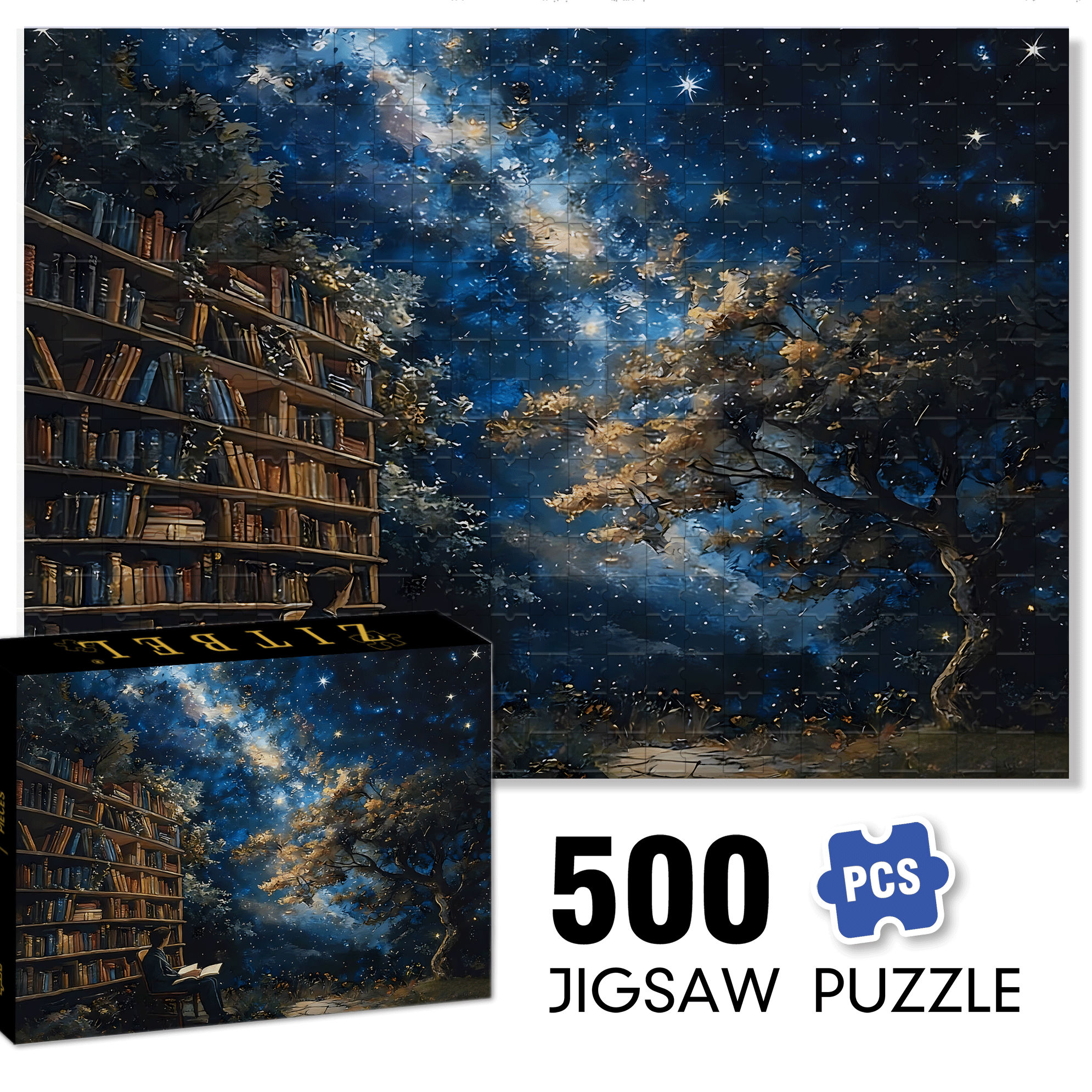 The Starry River With The Book 500pcs/1000pcs Jigsaw Puzzle, Scratch-Resistant, Interactive Family Game & Brain-Boosting DIY Decor, Perfect for Halloween, Christmas & New Year Gifts, Family Puzzle Game