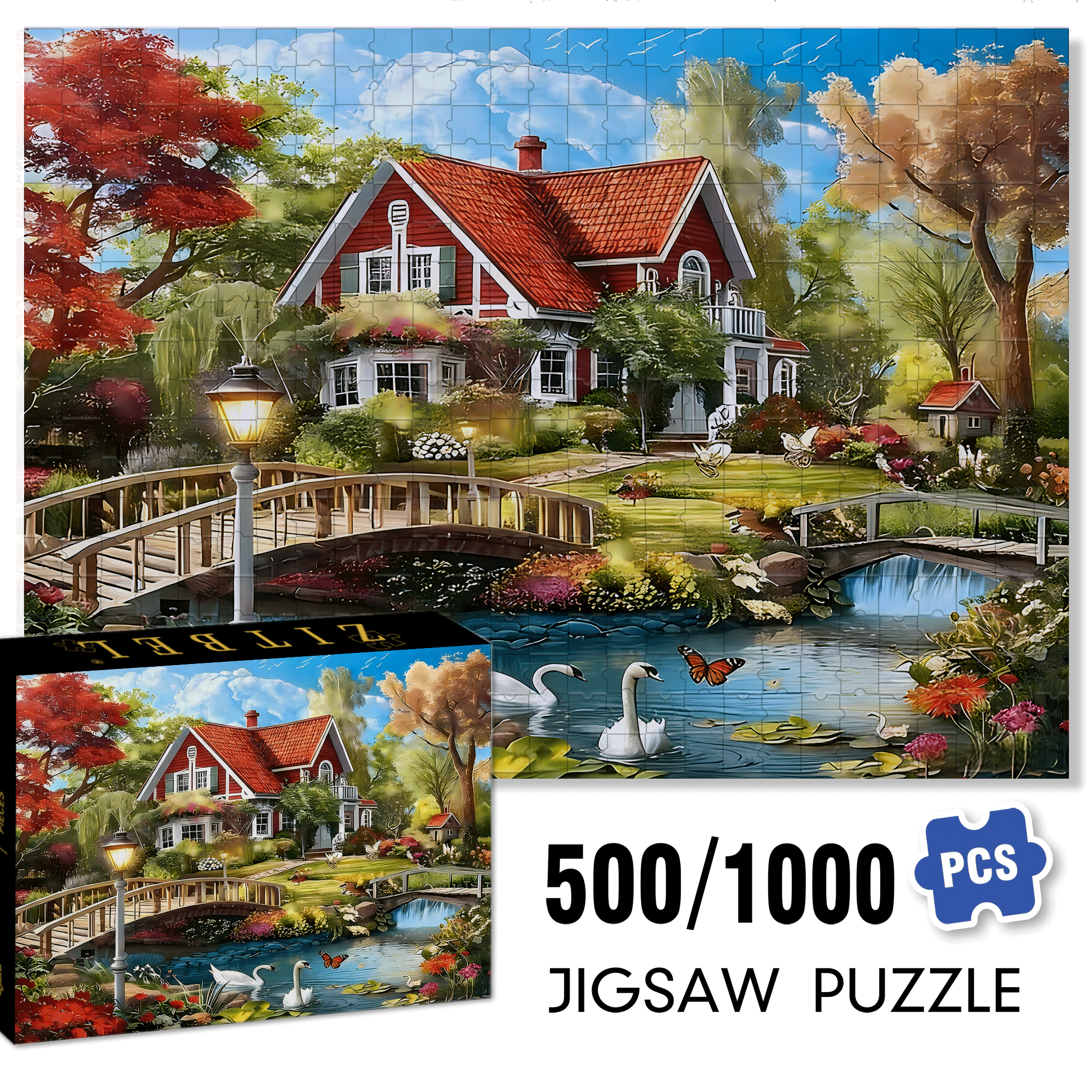 The Swan In Front Of The Gate 500pcs/1000pcs Jigsaw Puzzle, Scratch-Resistant, Interactive Family Game & Brain-Boosting DIY Decor, Perfect for Halloween, Christmas & New Year Gifts, Family Puzzle Game