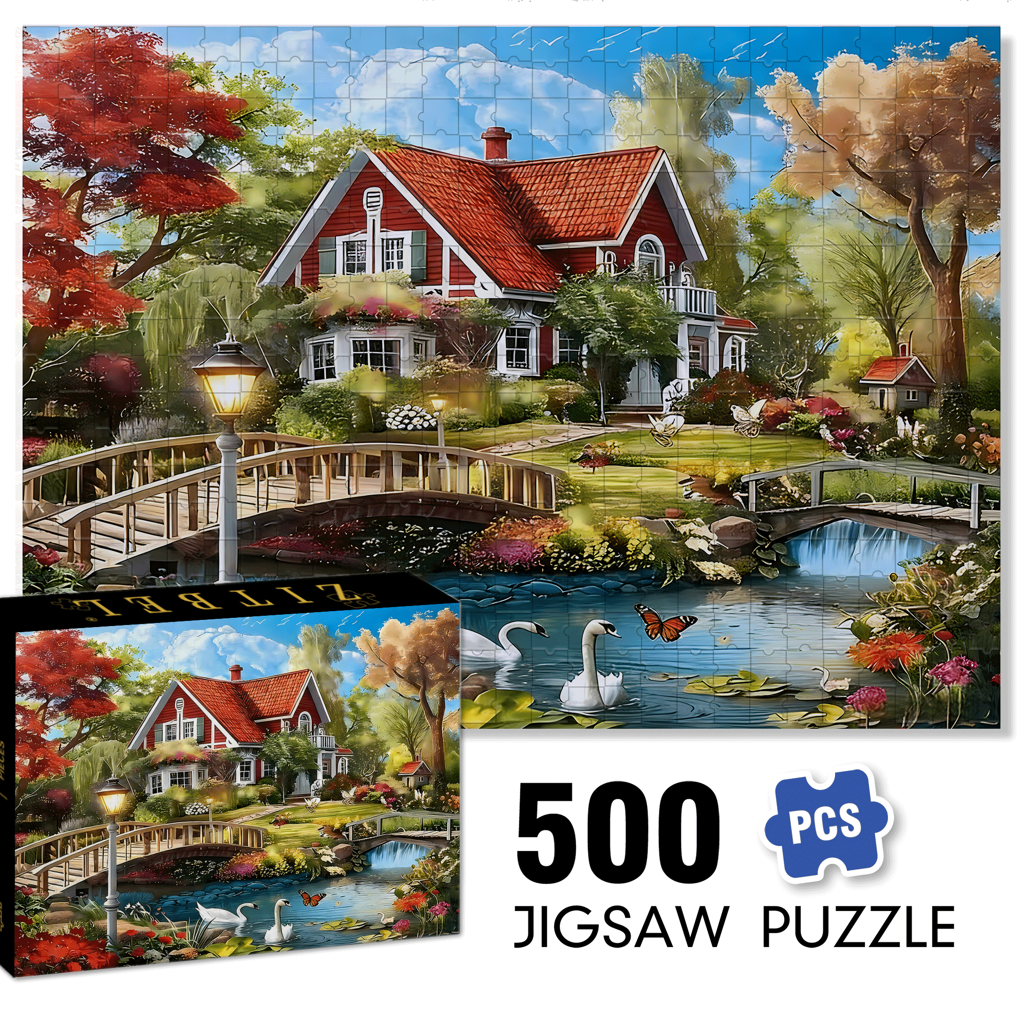 The Swan In Front Of The Gate 500pcs/1000pcs Jigsaw Puzzle, Scratch-Resistant, Interactive Family Game & Brain-Boosting DIY Decor, Perfect for Halloween, Christmas & New Year Gifts, Family Puzzle Game
