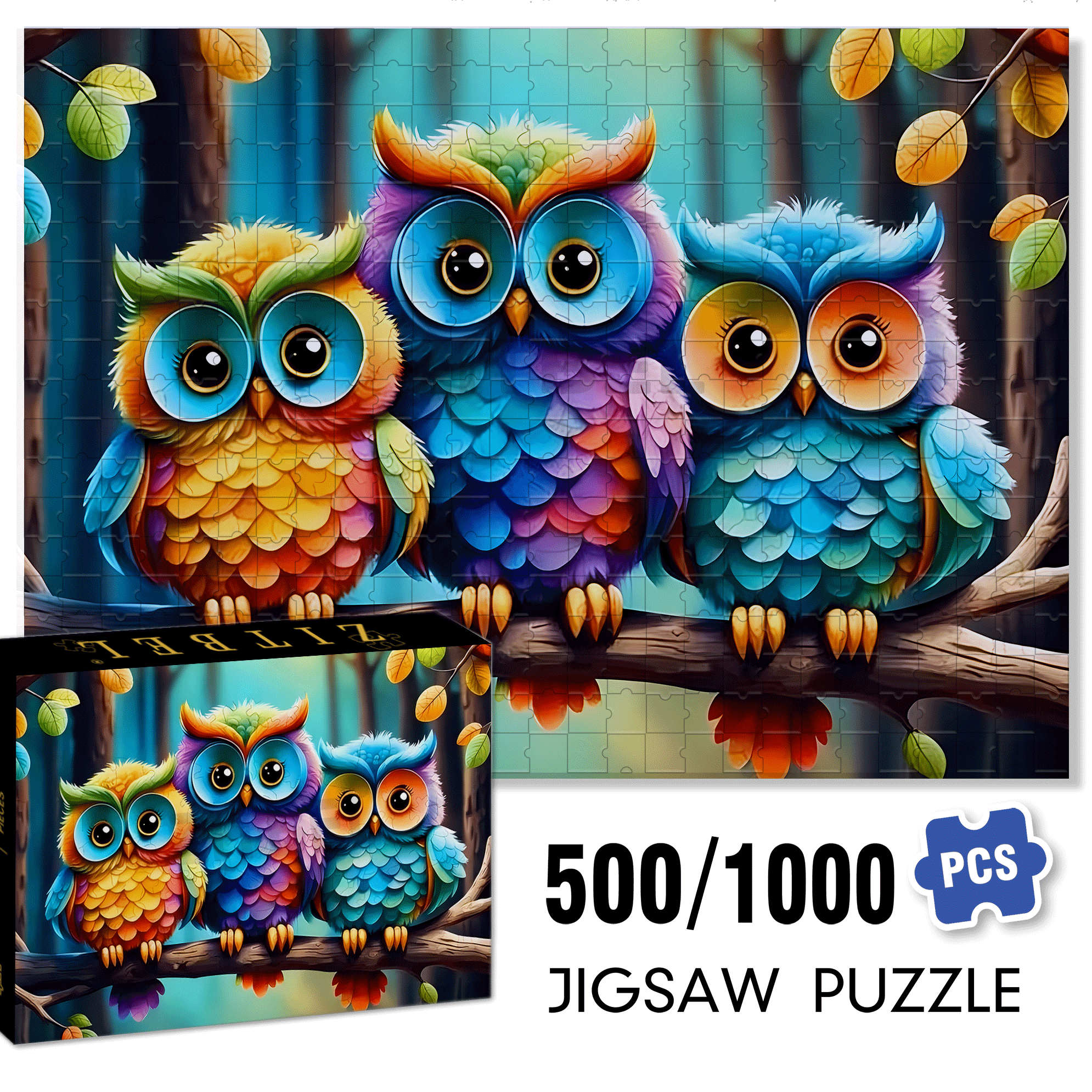 Three Brothers Owl 500pcs/1000pcs Jigsaw Puzzle, Scratch-Resistant, Interactive Family Game & Brain-Boosting DIY Decor, Perfect for Halloween, Christmas & New Year Gifts, Family Puzzle Game