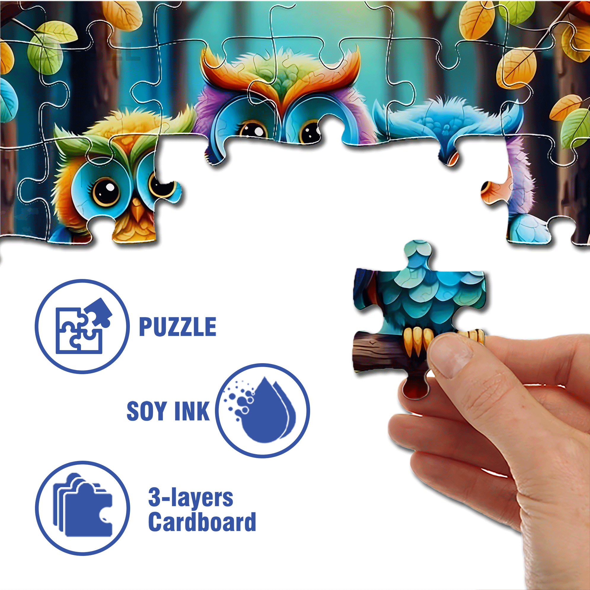Three Brothers Owl 500pcs/1000pcs Jigsaw Puzzle, Scratch-Resistant, Interactive Family Game & Brain-Boosting DIY Decor, Perfect for Halloween, Christmas & New Year Gifts, Family Puzzle Game