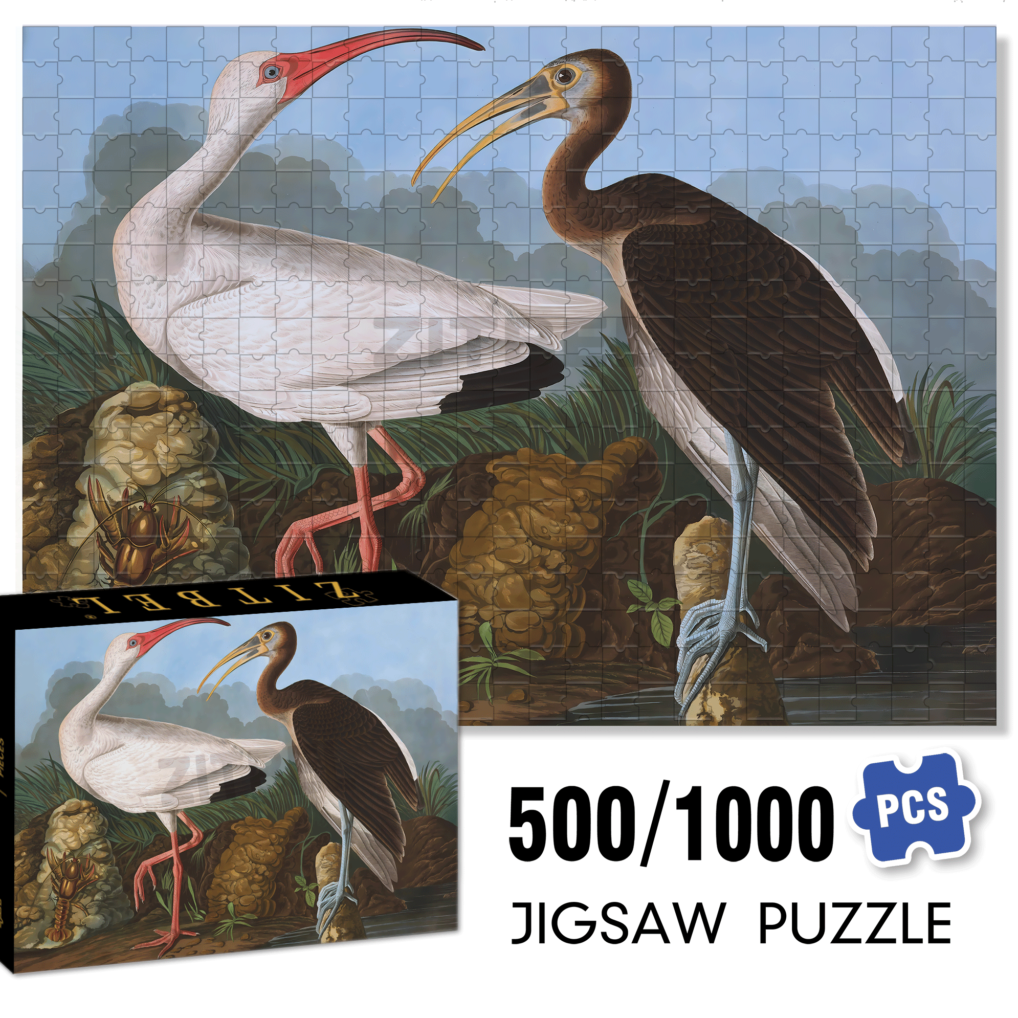 White Ibis 500pcs/1000pcs Jigsaw Puzzle, Scratch-Resistant, Interactive Family Game & Brain-Boosting DIY Decor, Perfect for Halloween, Christmas & New Year Gifts, Family Puzzle Game