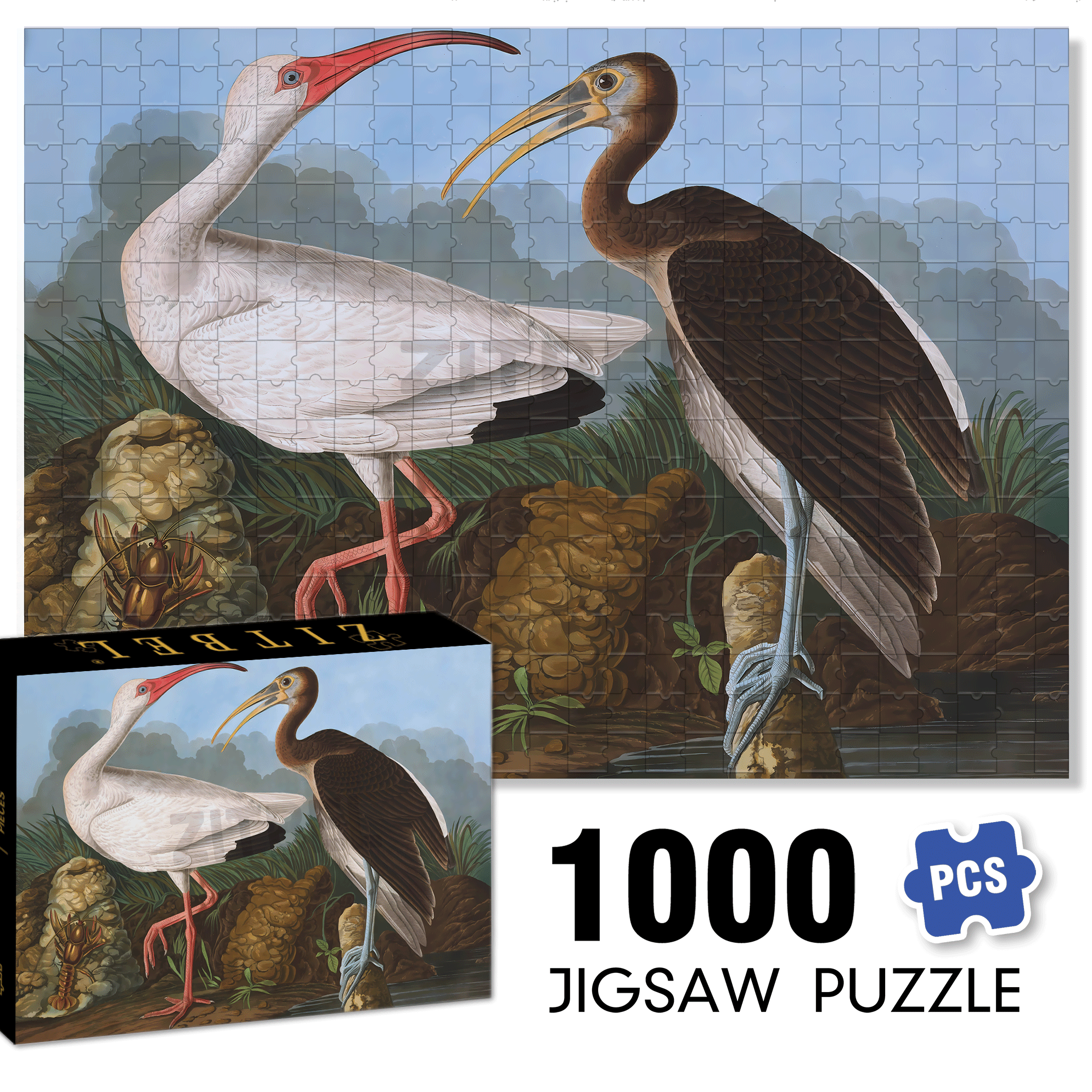 White Ibis 500pcs/1000pcs Jigsaw Puzzle, Scratch-Resistant, Interactive Family Game & Brain-Boosting DIY Decor, Perfect for Halloween, Christmas & New Year Gifts, Family Puzzle Game