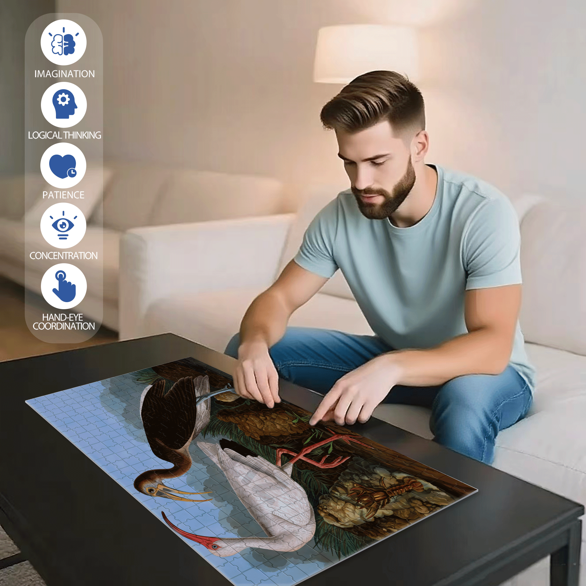 White Ibis 500pcs/1000pcs Jigsaw Puzzle, Scratch-Resistant, Interactive Family Game & Brain-Boosting DIY Decor, Perfect for Halloween, Christmas & New Year Gifts, Family Puzzle Game