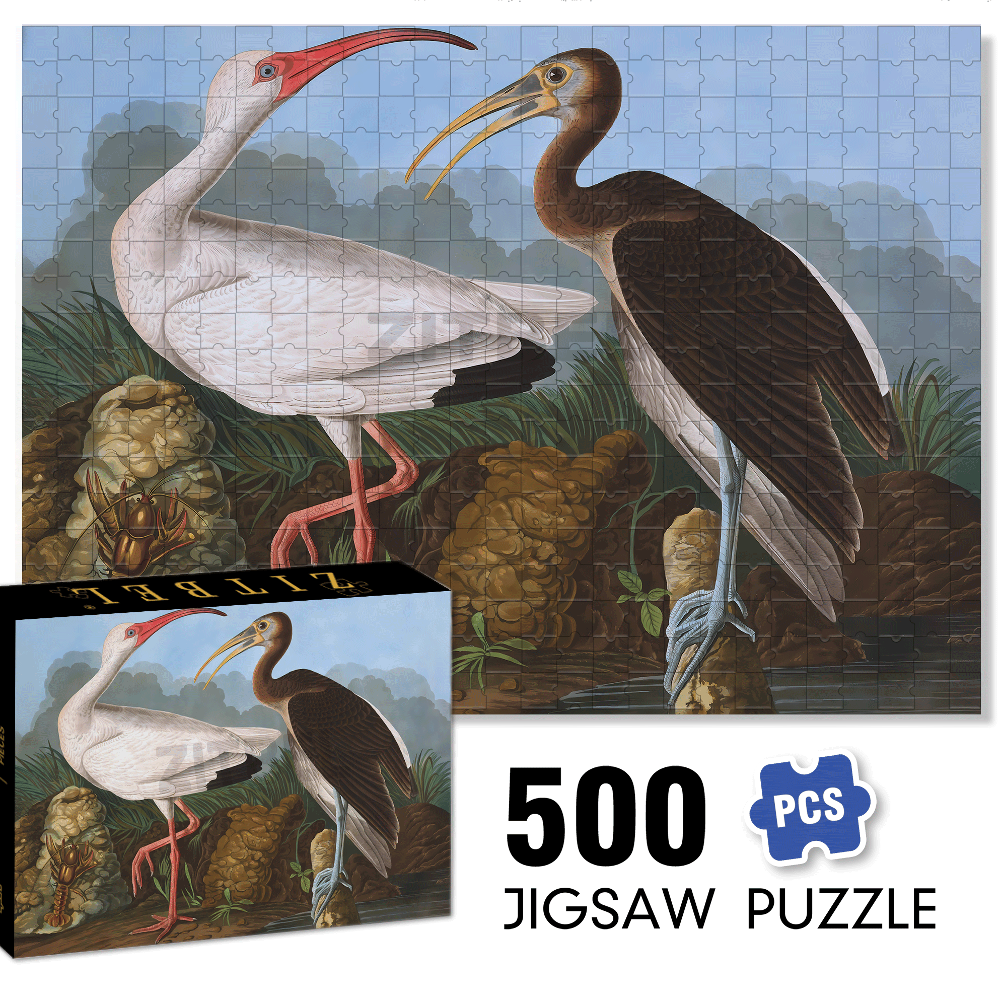 White Ibis 500pcs/1000pcs Jigsaw Puzzle, Scratch-Resistant, Interactive Family Game & Brain-Boosting DIY Decor, Perfect for Halloween, Christmas & New Year Gifts, Family Puzzle Game