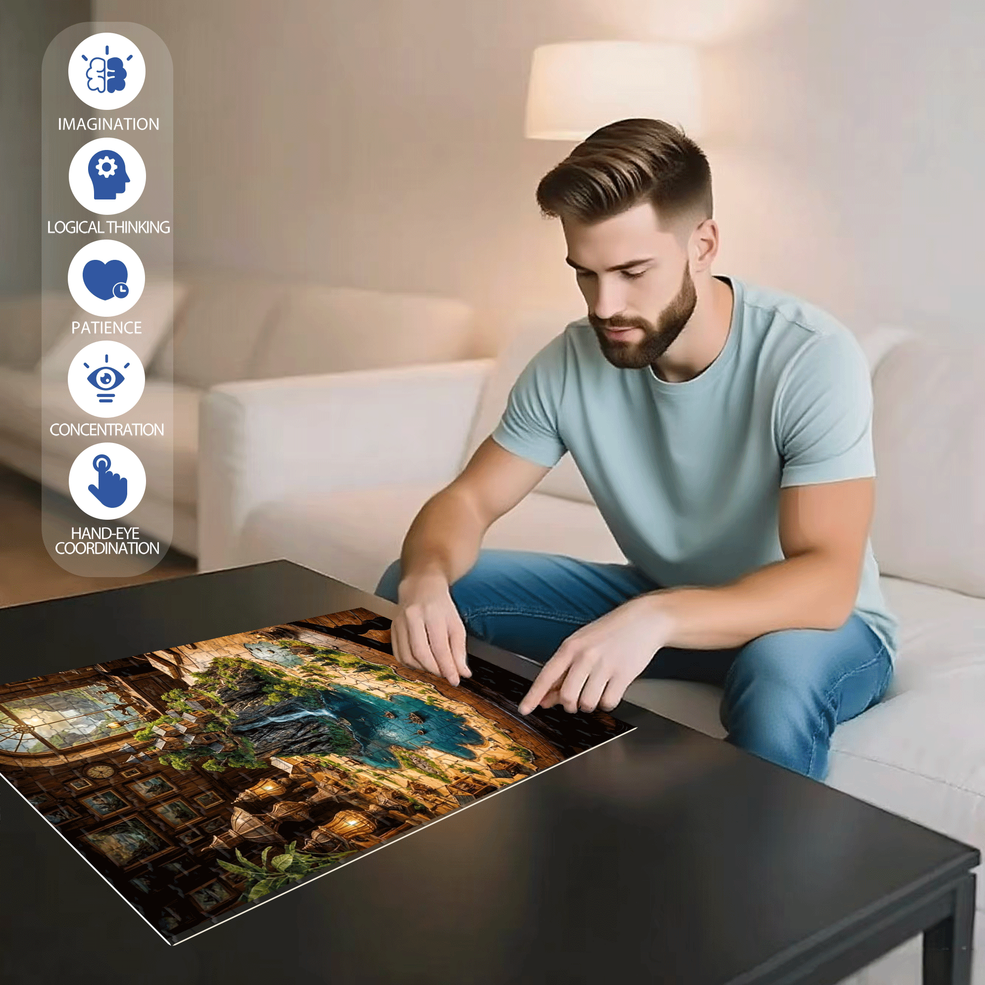 Desktop 500pcs/1000pcs Jigsaw Puzzle, Scratch-Resistant, Interactive Family Game & Brain-Boosting DIY Decor, Perfect for Halloween, Christmas & New Year Gifts, Family Puzzle Game