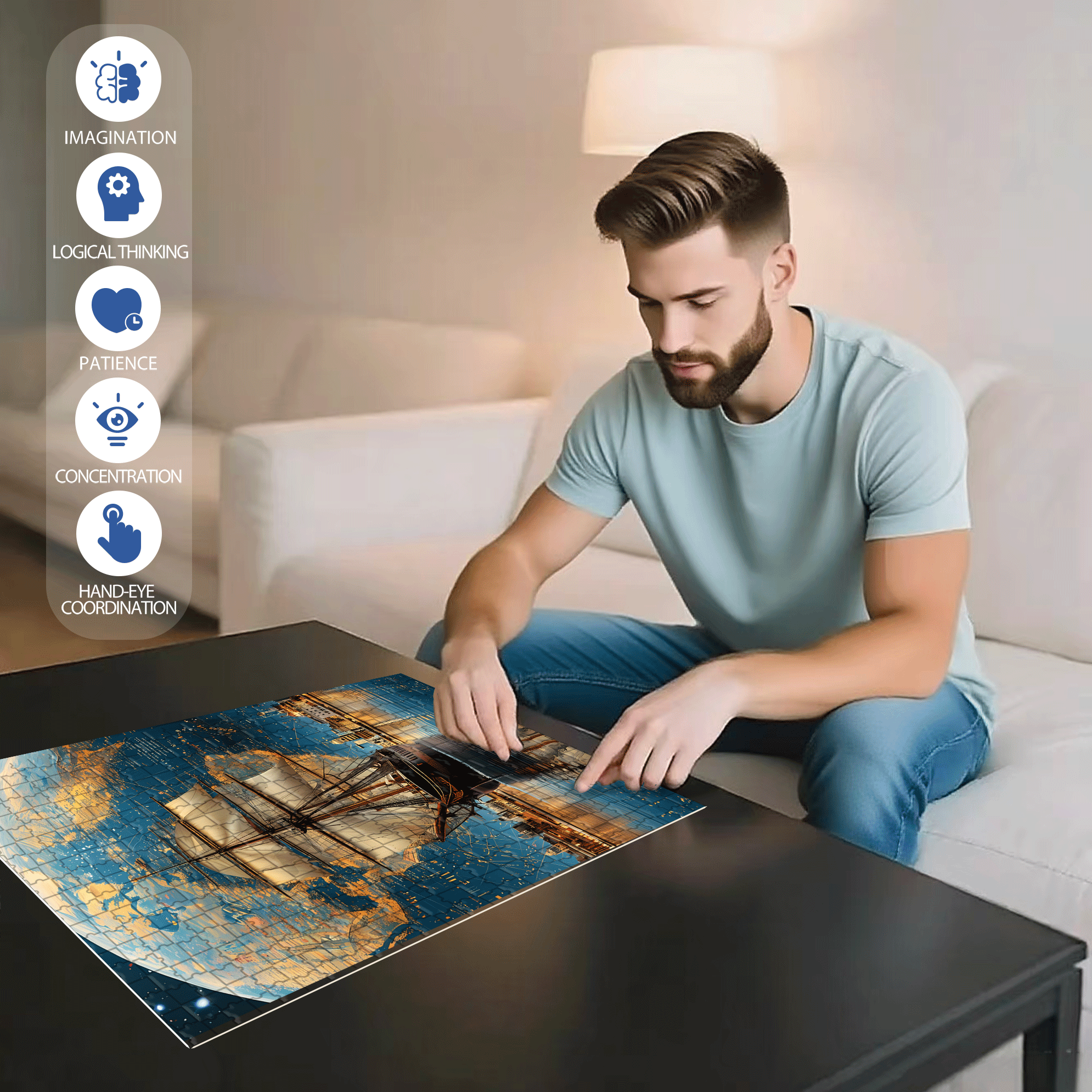 Leading The Era 500pcs/1000pcs Jigsaw Puzzle, Scratch-Resistant, Interactive Family Game & Brain-Boosting DIY Decor, Perfect for Halloween, Christmas & New Year Gifts, Family Puzzle Game