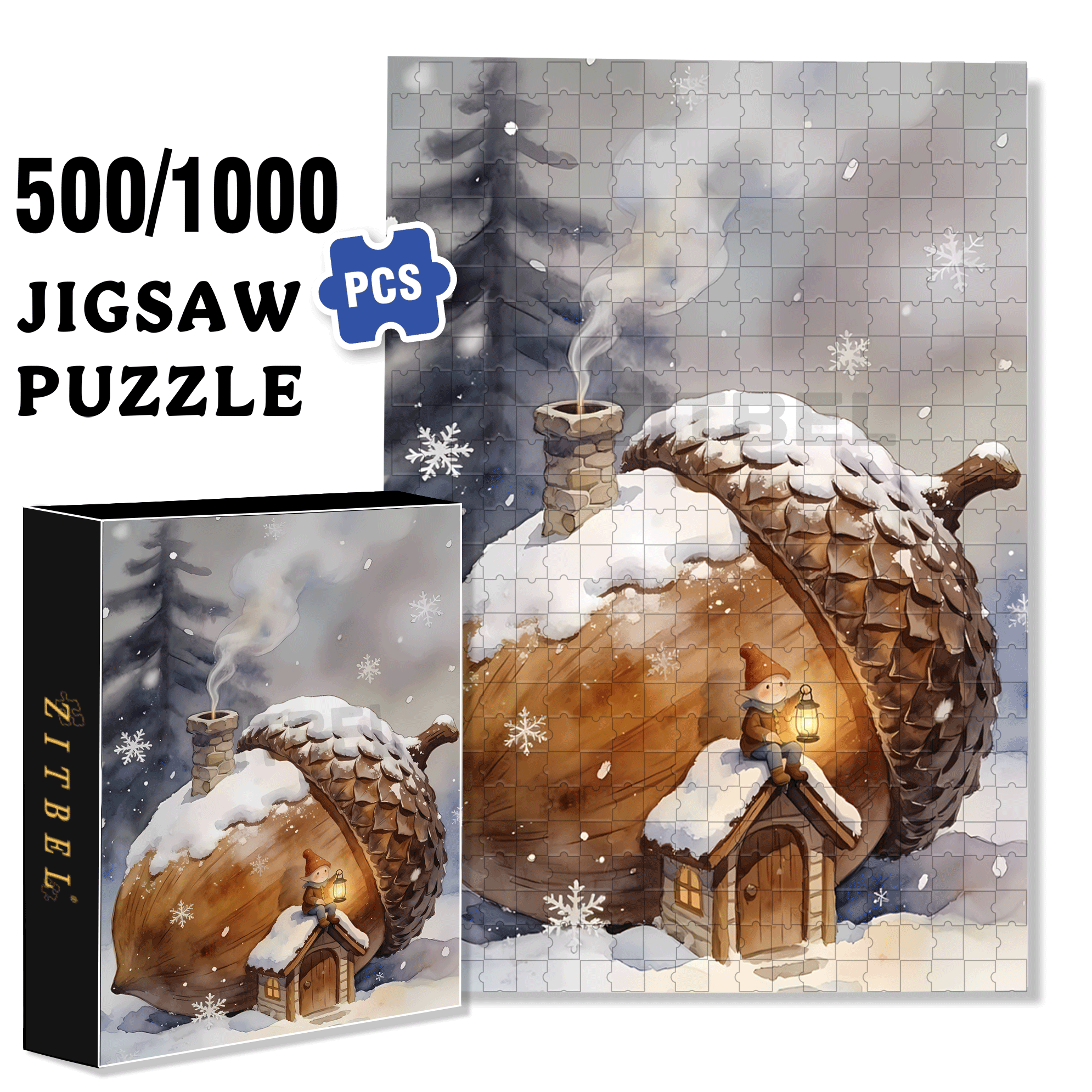 Little Pine Cone House 500pcs/1000pcs Jigsaw Puzzle, Scratch-Resistant, Interactive Family Game & Brain-Boosting DIY Decor, Perfect for Halloween, Christmas & New Year Gifts, Family Puzzle Game