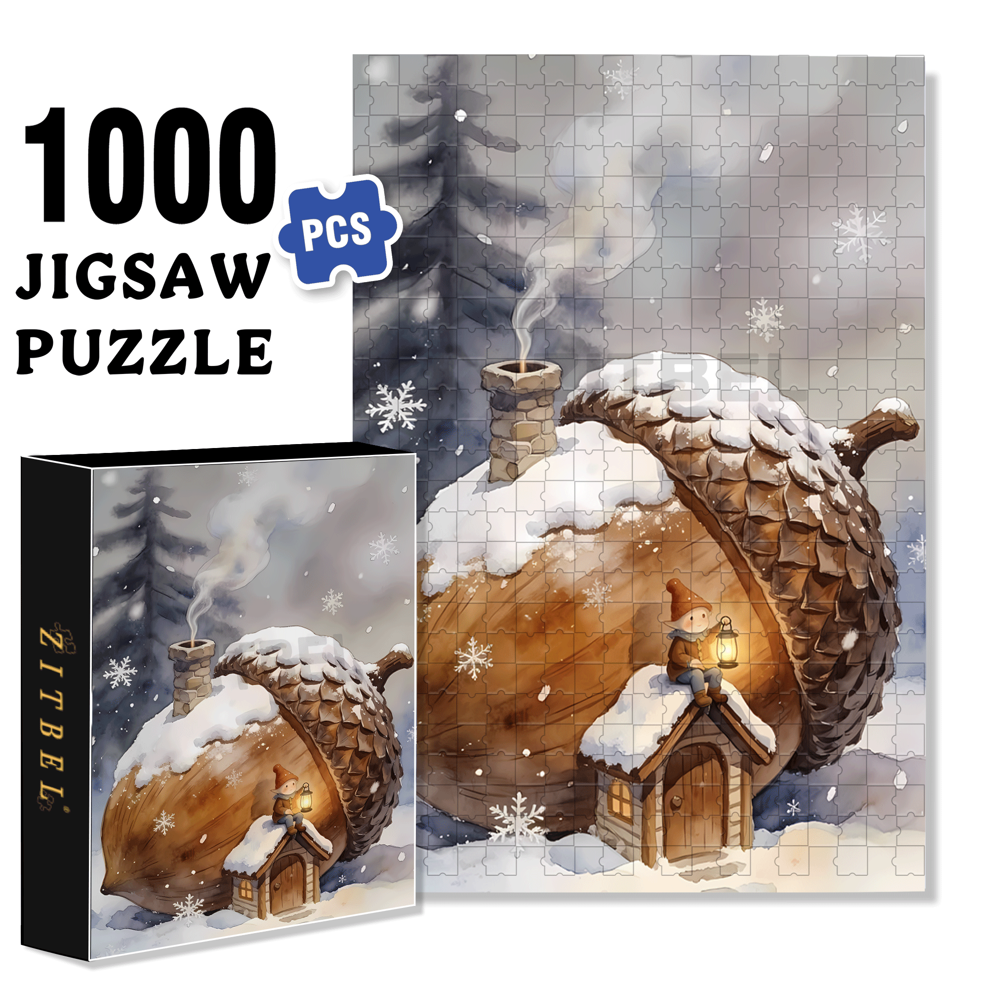 Little Pine Cone House 500pcs/1000pcs Jigsaw Puzzle, Scratch-Resistant, Interactive Family Game & Brain-Boosting DIY Decor, Perfect for Halloween, Christmas & New Year Gifts, Family Puzzle Game