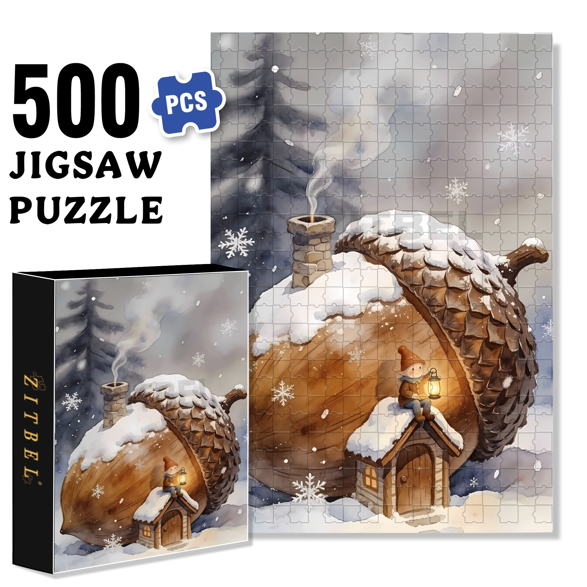 Little Pine Cone House 500pcs/1000pcs Jigsaw Puzzle, Scratch-Resistant, Interactive Family Game & Brain-Boosting DIY Decor, Perfect for Halloween, Christmas & New Year Gifts, Family Puzzle Game