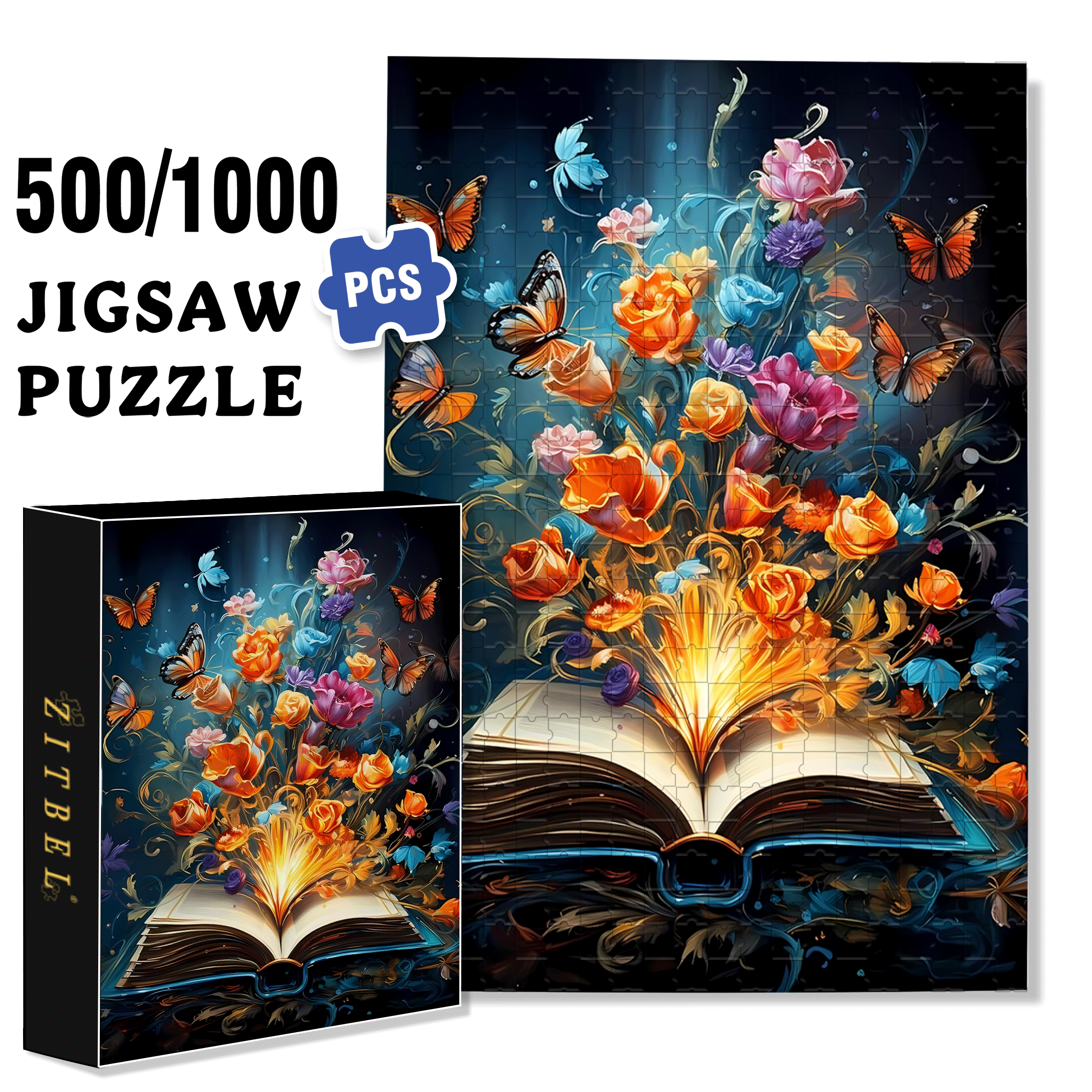Magic Book 500pcs/1000pcs Jigsaw Puzzle, Scratch-Resistant, Interactive Family Game & Brain-Boosting DIY Decor, Perfect for Halloween, Christmas & New Year Gifts, Family Puzzle Game