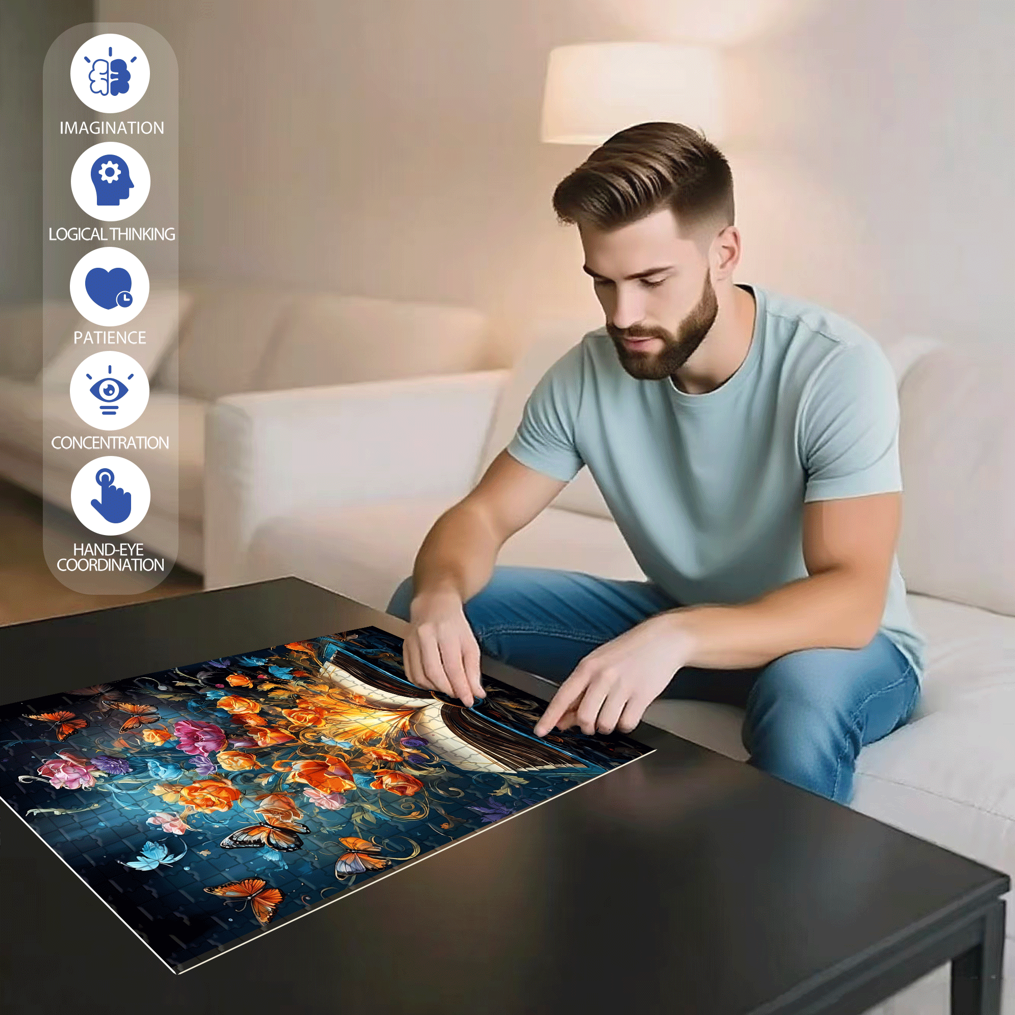 Magic Book 500pcs/1000pcs Jigsaw Puzzle, Scratch-Resistant, Interactive Family Game & Brain-Boosting DIY Decor, Perfect for Halloween, Christmas & New Year Gifts, Family Puzzle Game