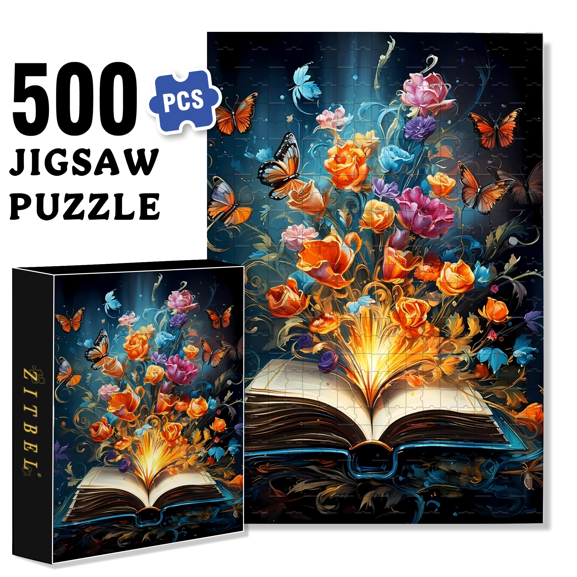 Magic Book 500pcs/1000pcs Jigsaw Puzzle, Scratch-Resistant, Interactive Family Game & Brain-Boosting DIY Decor, Perfect for Halloween, Christmas & New Year Gifts, Family Puzzle Game