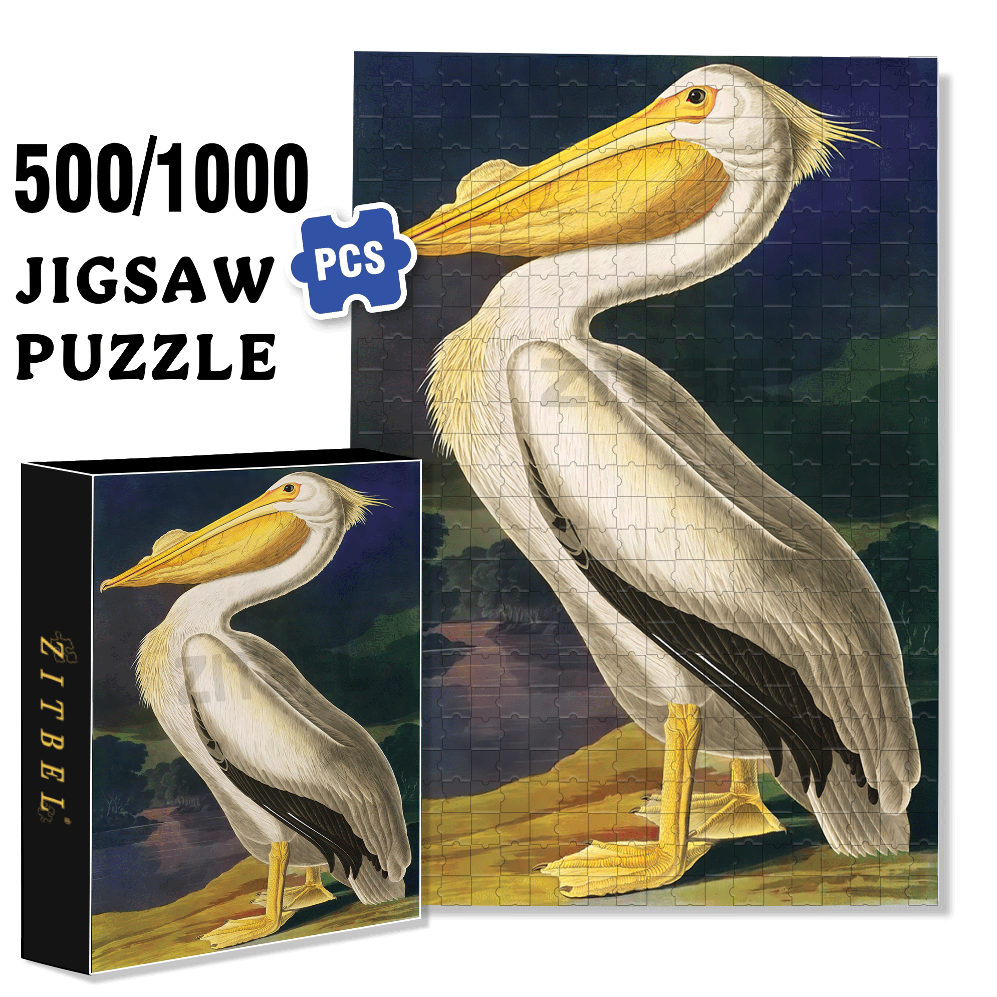 Majestic Pelican 500pcs/1000pcs Jigsaw Puzzle, Scratch-Resistant, Interactive Family Game & Brain-Boosting DIY Decor, Perfect for Halloween, Christmas & New Year Gifts, Family Puzzle Game