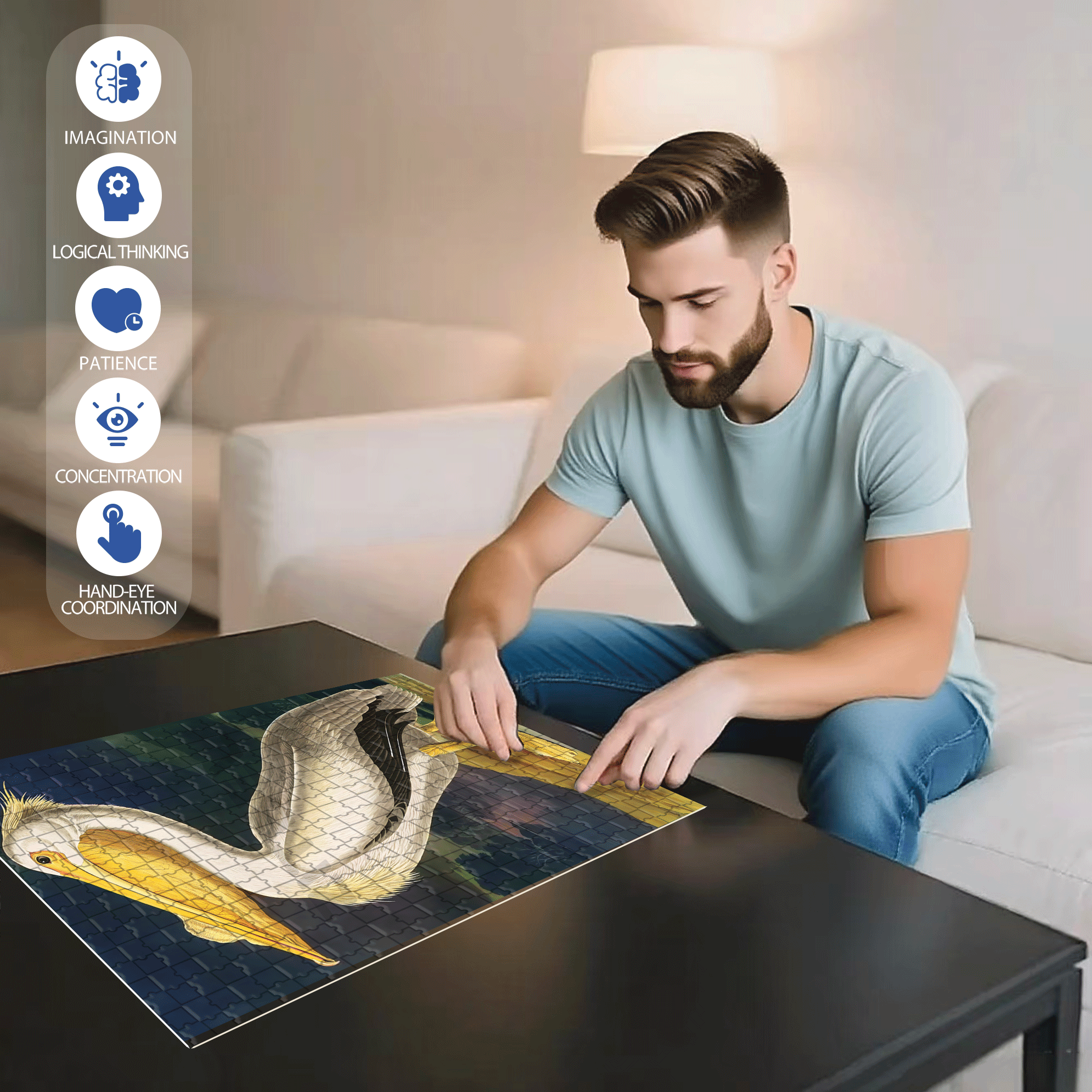 Majestic Pelican 500pcs/1000pcs Jigsaw Puzzle, Scratch-Resistant, Interactive Family Game & Brain-Boosting DIY Decor, Perfect for Halloween, Christmas & New Year Gifts, Family Puzzle Game