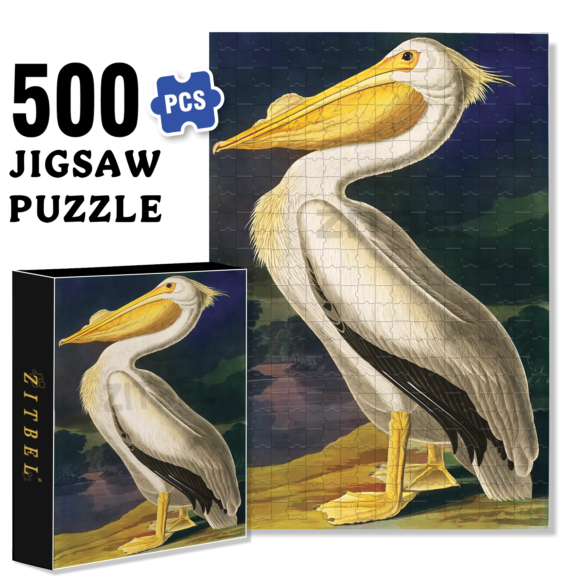 Majestic Pelican 500pcs/1000pcs Jigsaw Puzzle, Scratch-Resistant, Interactive Family Game & Brain-Boosting DIY Decor, Perfect for Halloween, Christmas & New Year Gifts, Family Puzzle Game