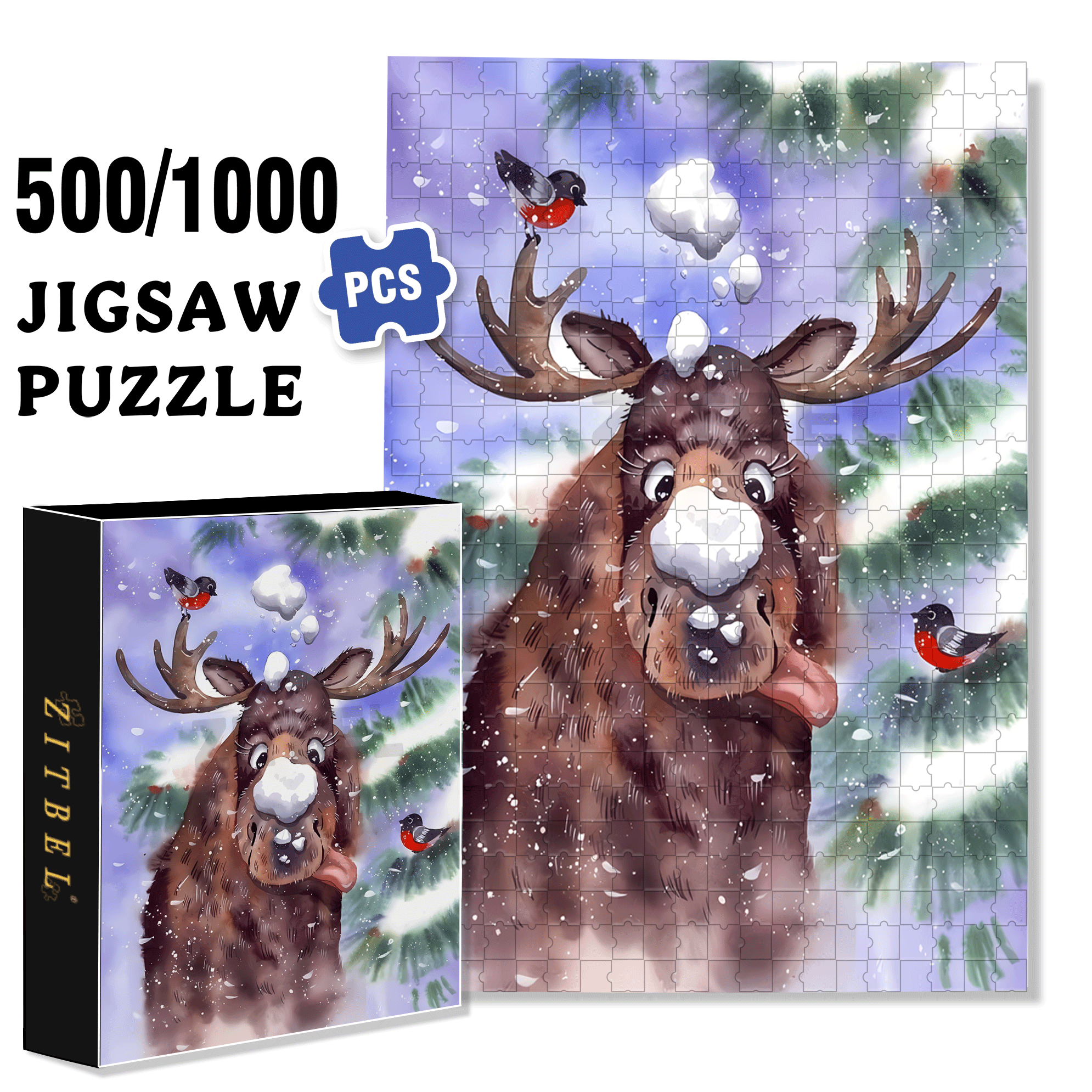 Mischievous Reindeer 500pcs/1000pcs Jigsaw Puzzle, Scratch-Resistant, Interactive Family Game & Brain-Boosting DIY Decor, Perfect for Halloween, Christmas & New Year Gifts, Family Puzzle Game