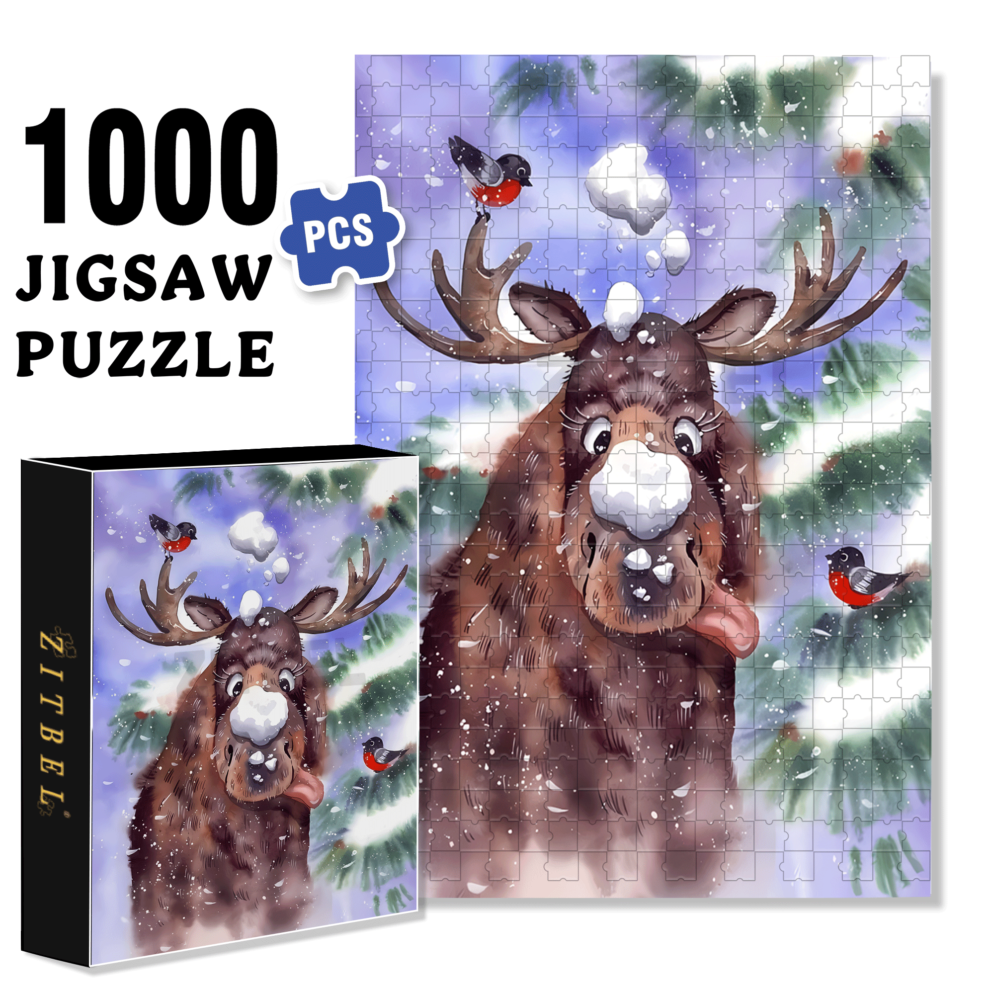 Mischievous Reindeer 500pcs/1000pcs Jigsaw Puzzle, Scratch-Resistant, Interactive Family Game & Brain-Boosting DIY Decor, Perfect for Halloween, Christmas & New Year Gifts, Family Puzzle Game