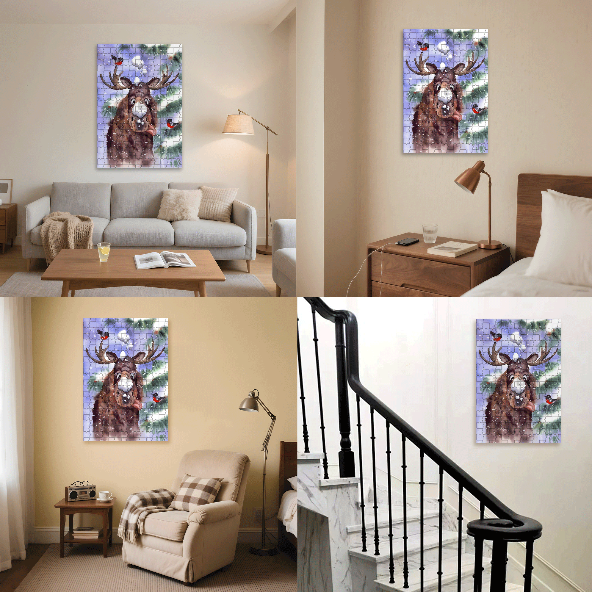 Mischievous Reindeer 500pcs/1000pcs Jigsaw Puzzle, Scratch-Resistant, Interactive Family Game & Brain-Boosting DIY Decor, Perfect for Halloween, Christmas & New Year Gifts, Family Puzzle Game