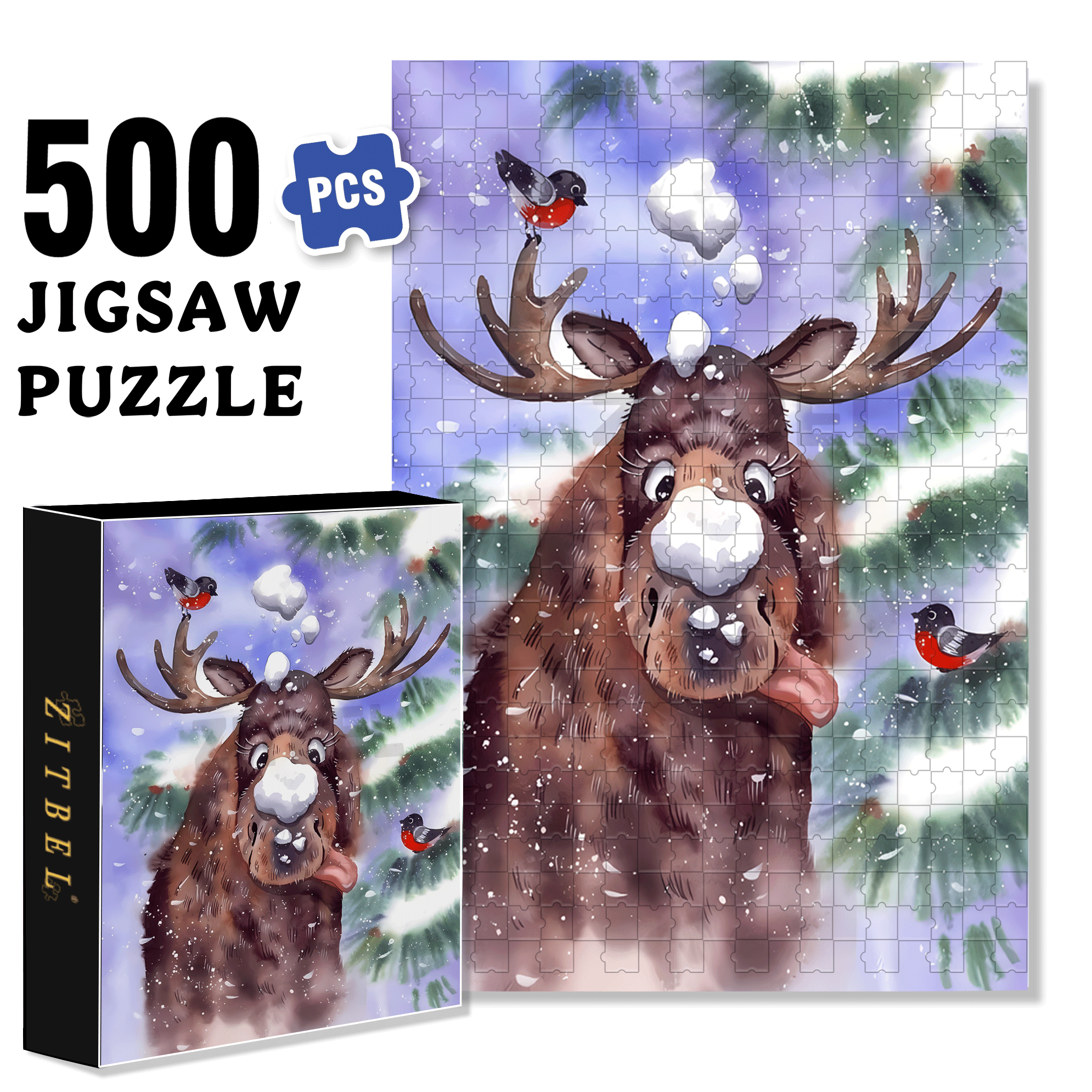 Mischievous Reindeer 500pcs/1000pcs Jigsaw Puzzle, Scratch-Resistant, Interactive Family Game & Brain-Boosting DIY Decor, Perfect for Halloween, Christmas & New Year Gifts, Family Puzzle Game