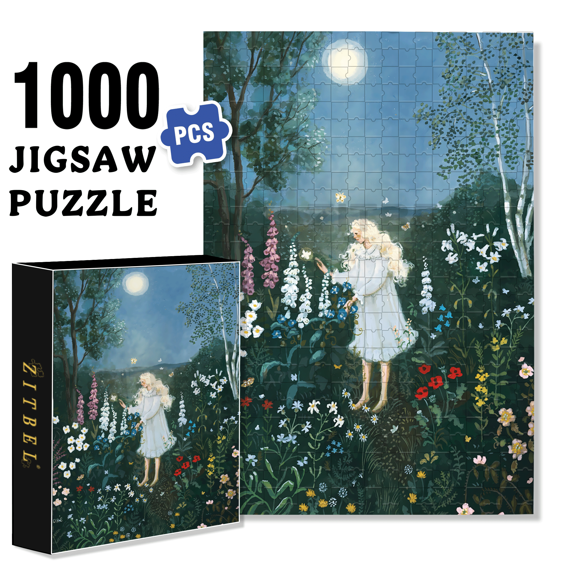 Moon Garden 500pcs/1000pcs Jigsaw Puzzle, Scratch-Resistant, Interactive Family Game & Brain-Boosting DIY Decor, Perfect for Halloween, Christmas & New Year Gifts, Family Puzzle Game