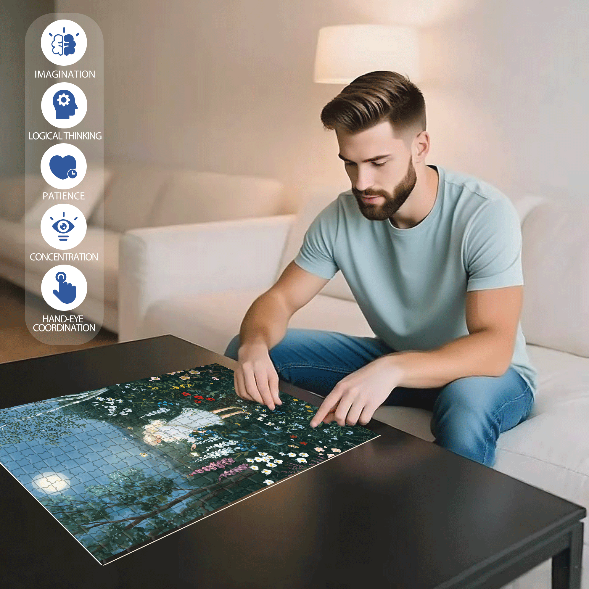 Moon Garden 500pcs/1000pcs Jigsaw Puzzle, Scratch-Resistant, Interactive Family Game & Brain-Boosting DIY Decor, Perfect for Halloween, Christmas & New Year Gifts, Family Puzzle Game