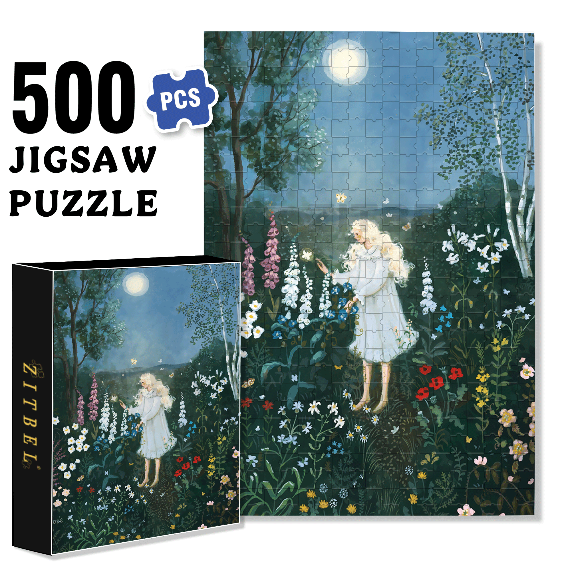 Moon Garden 500pcs/1000pcs Jigsaw Puzzle, Scratch-Resistant, Interactive Family Game & Brain-Boosting DIY Decor, Perfect for Halloween, Christmas & New Year Gifts, Family Puzzle Game